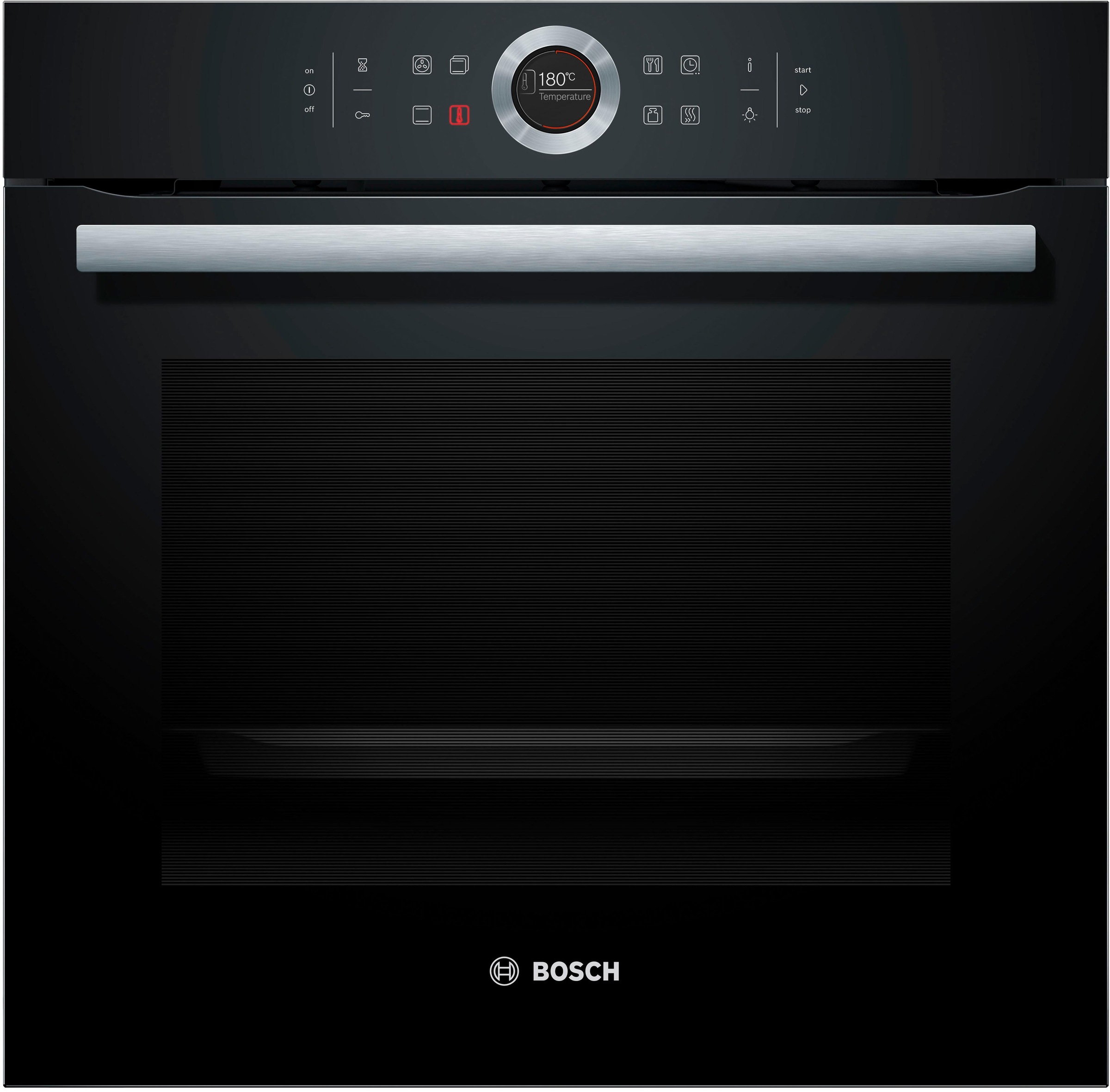 BOSCH Einbaubackofen Serie 8 »HBG635BB1«, mit Teleskopauszug nachrüstbar, ecoClean Direct, mit Pizzastufe