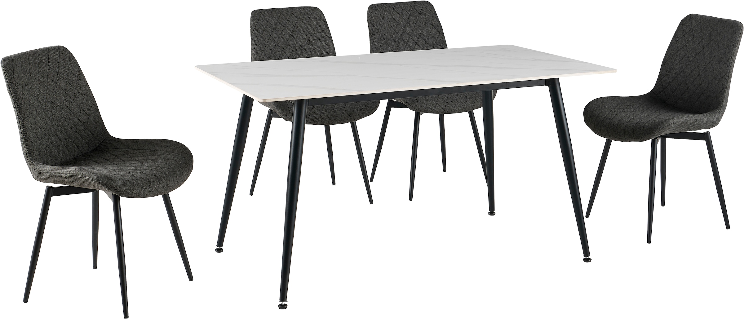 OTTO home 1100000002199 »Juniper, Set, 5-tlg.« Set, 5 tlg. Tisch 140x80cm in Sinterstein-Keramikoptik mit 4 Stühlen, 360° drehbar