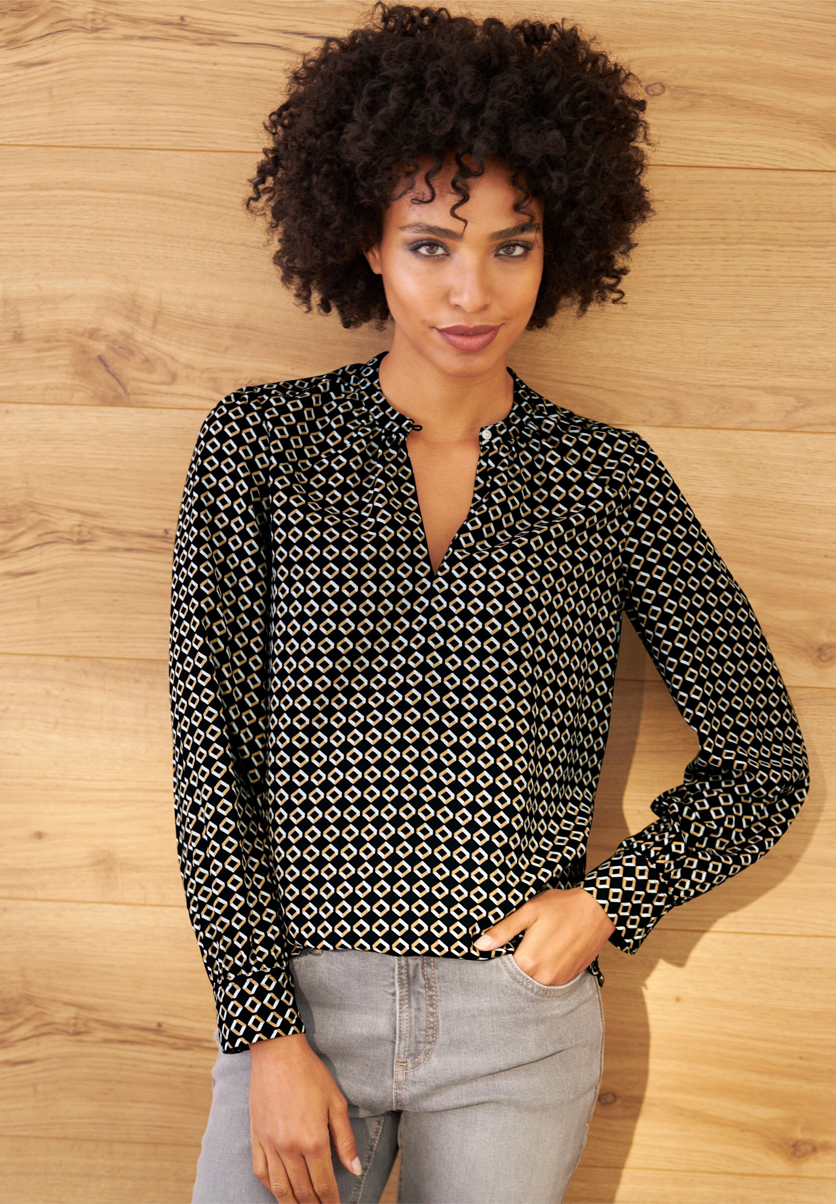 heine Klassische Bluse »Druckbluse Langarm-Bluse im Minimal-Muster«