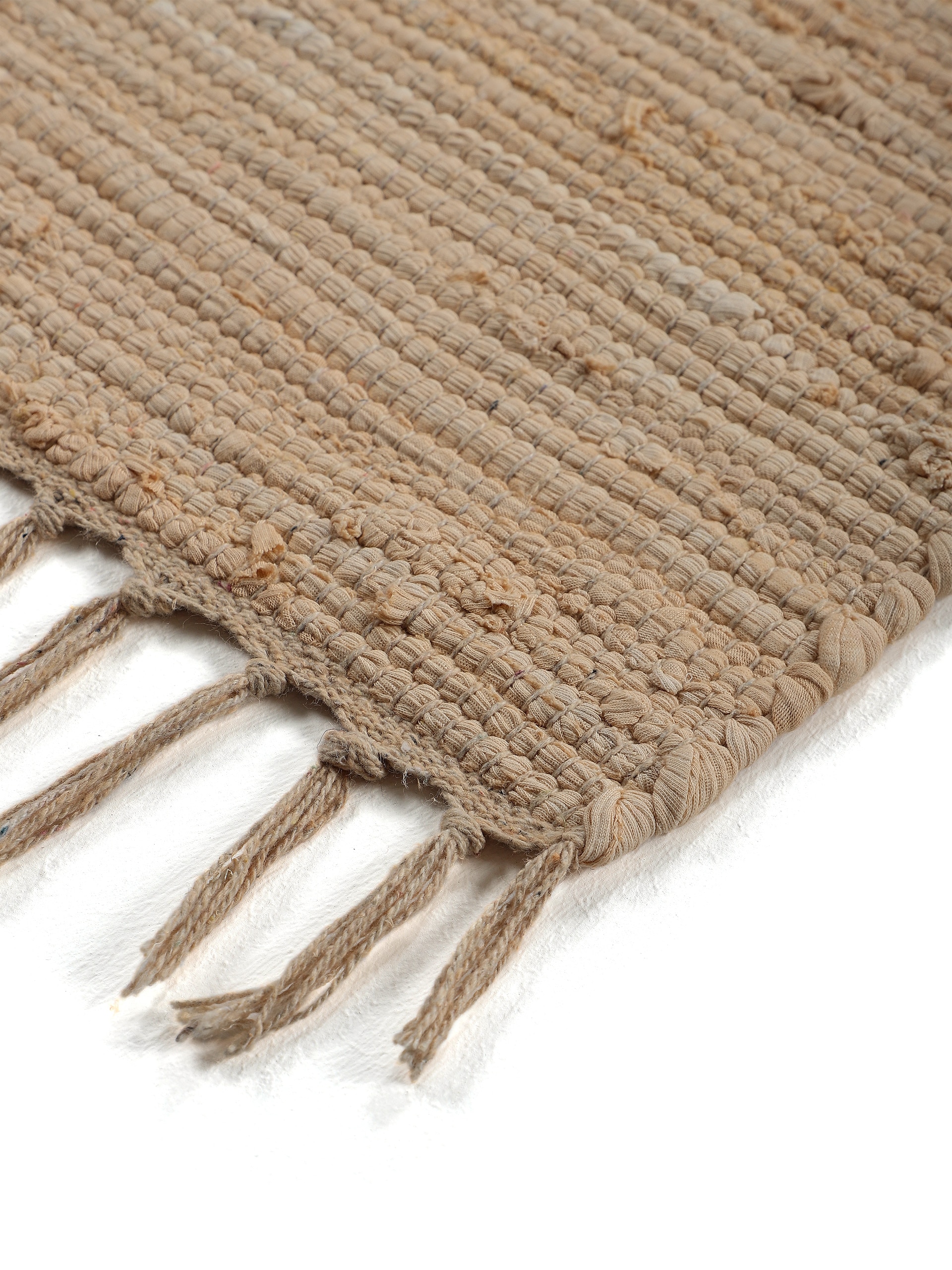 carpetfine Teppich »Kelim Chindi uni, auch als Läufer«, rechteckig, 5 mm Höhe, Wendeteppich, reine Baumwolle, handgewebt, Uni-Farben, mit Fransen