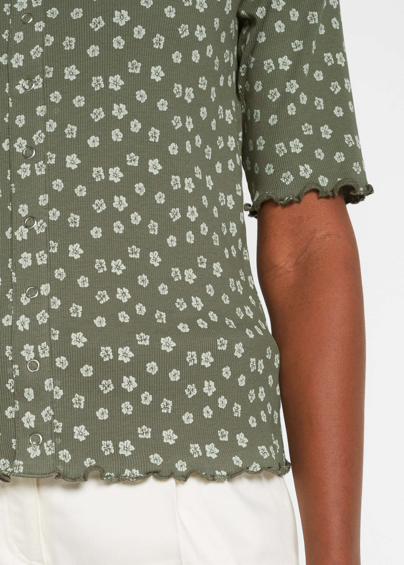 bonprix T-Shirt »Ripp-Shirt mit Blumendruck, Halbarm« mit Blumendruck