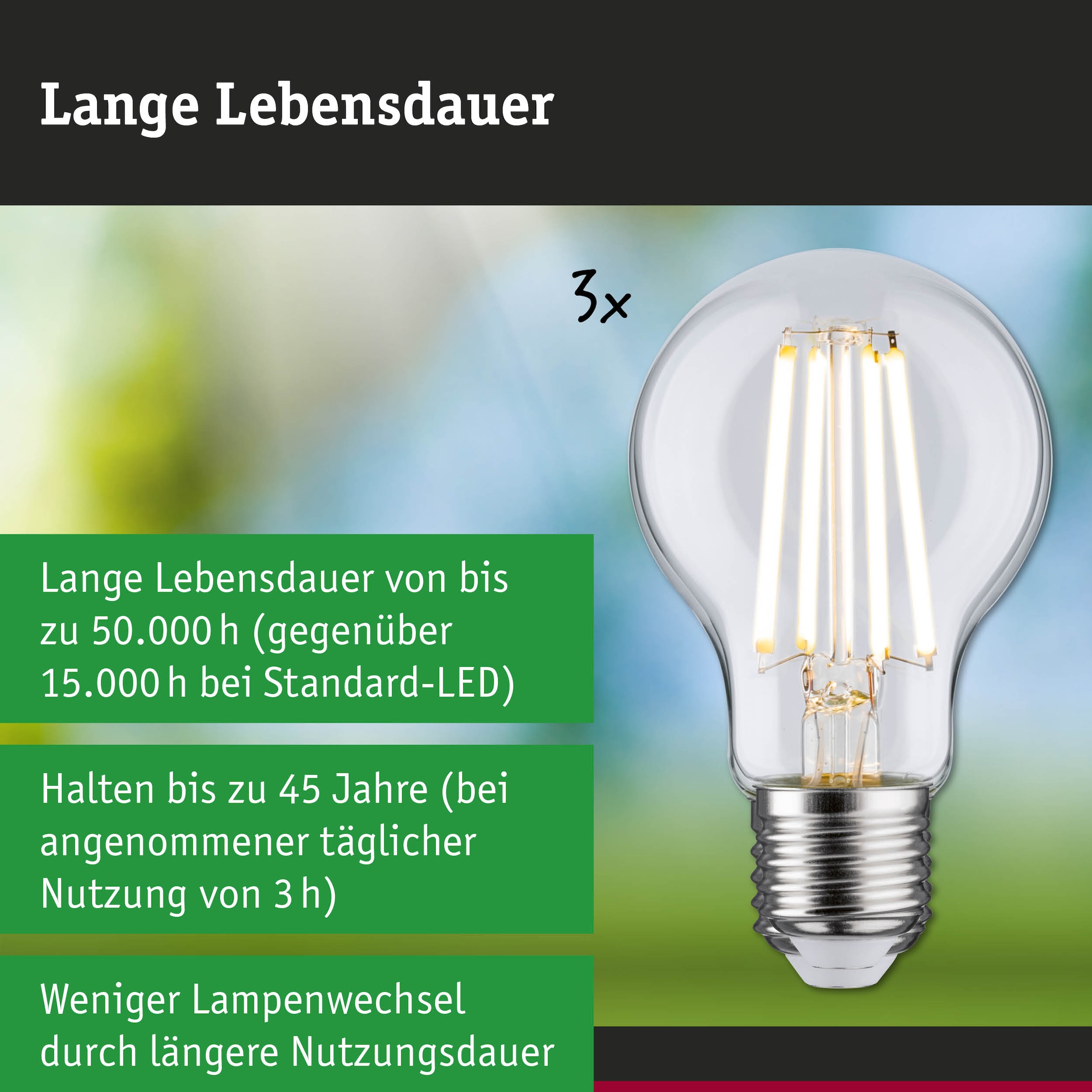 Paulmann LED-Leuchtmittel »Efficient-Line 3er Pack AGL 840lm 4W 3000K klar 230V« Warmweiß