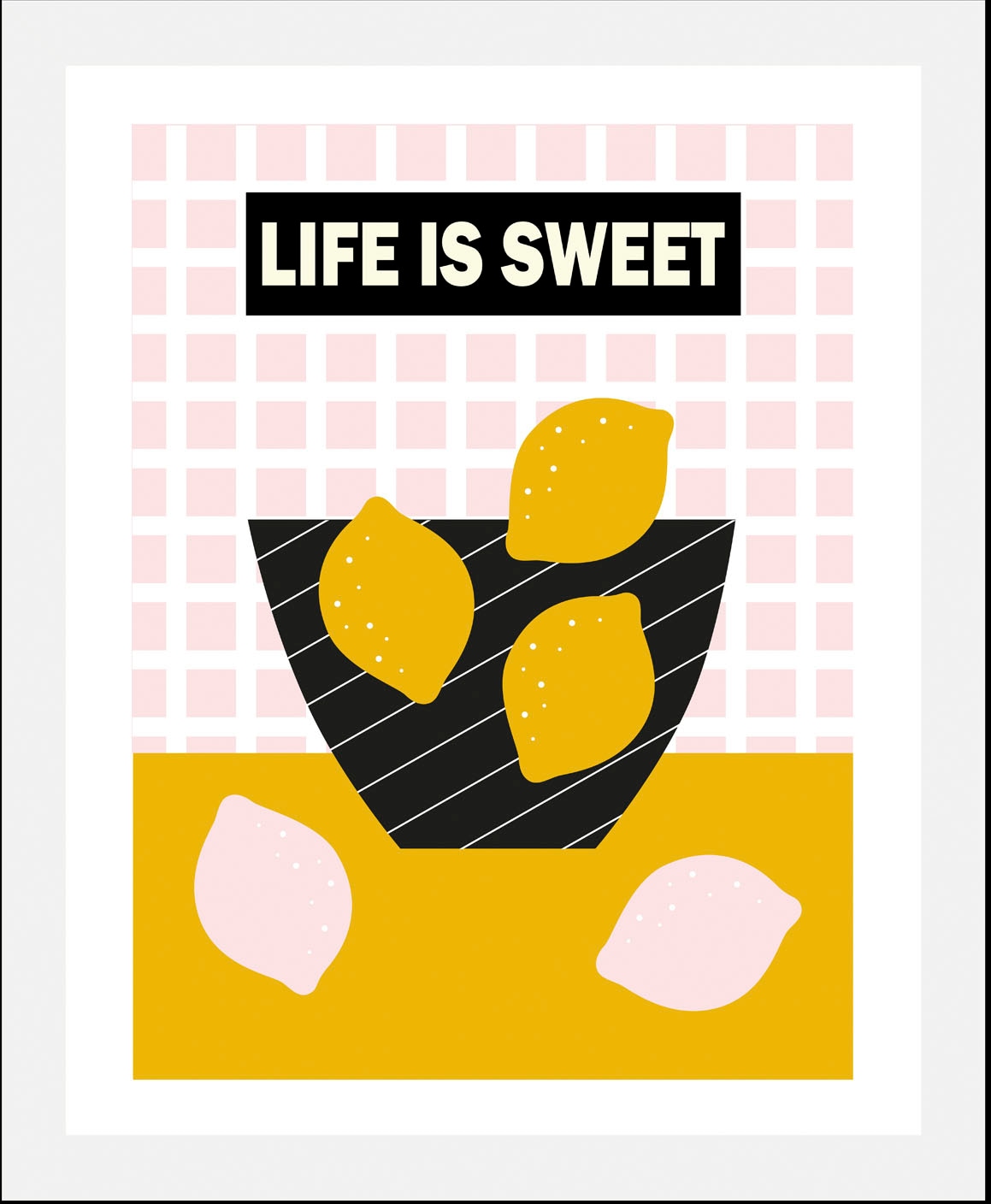 queence Bild »Life is sweet«, Obst-Obst Bilder-Schriftzug-Figuren-Abstrakt, (1 St.), HD Premium Poster-Druck inkl. Holzrahmen