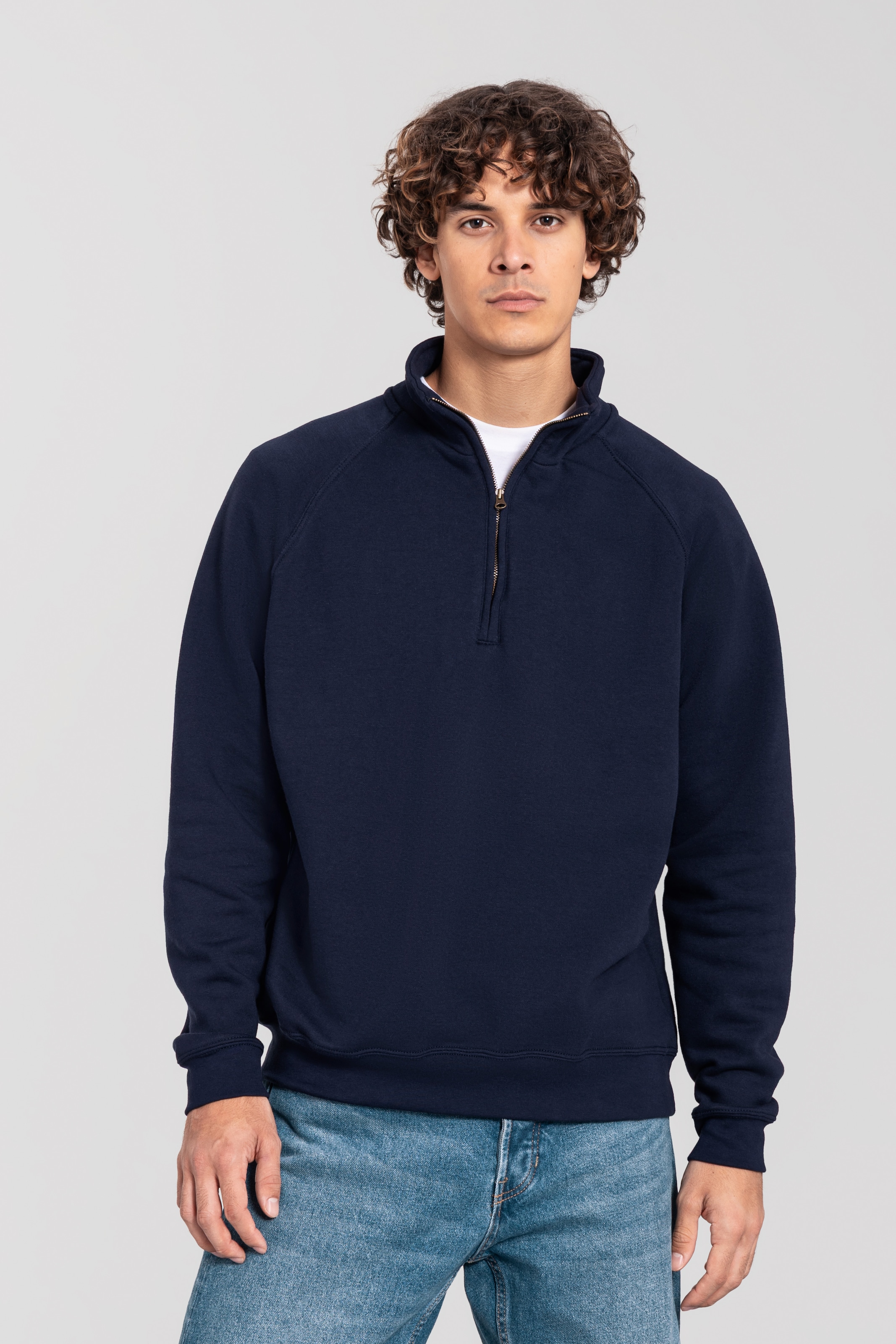 Fruit of the Loom Sweatshirt »Iconic Premium Zip Neck Sweat«, melierte Optik, aus Baumwolle und Polyester, in normaler Länge
