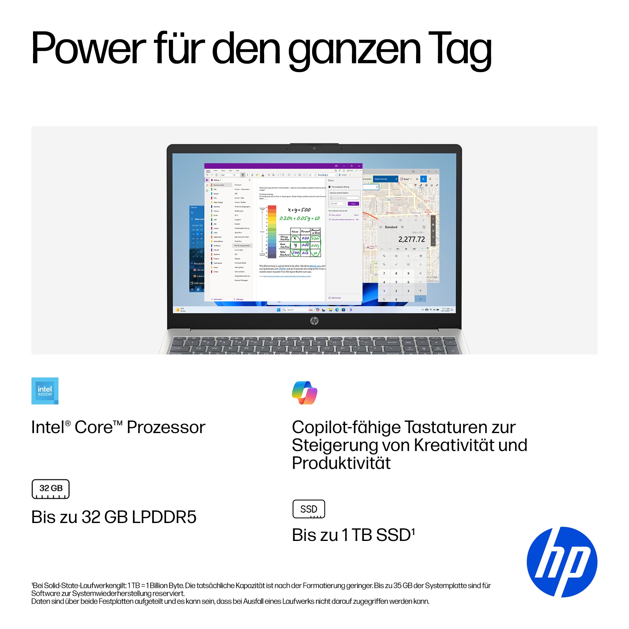 HP Notebook »15-fd0220ngx« 39,6 cm / 15,6 ″ Intel N-Reihe Intel Graphics 128 GB UFS Festplatte