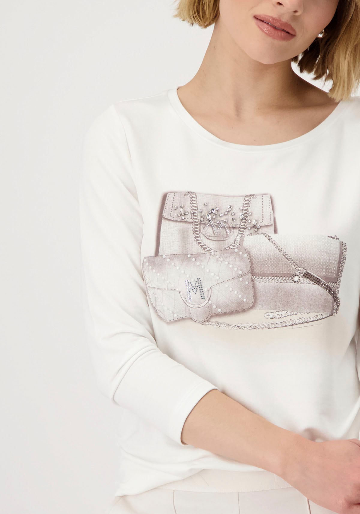 Monari Rundhalsshirt, mit Frontprint und Glitzernieten