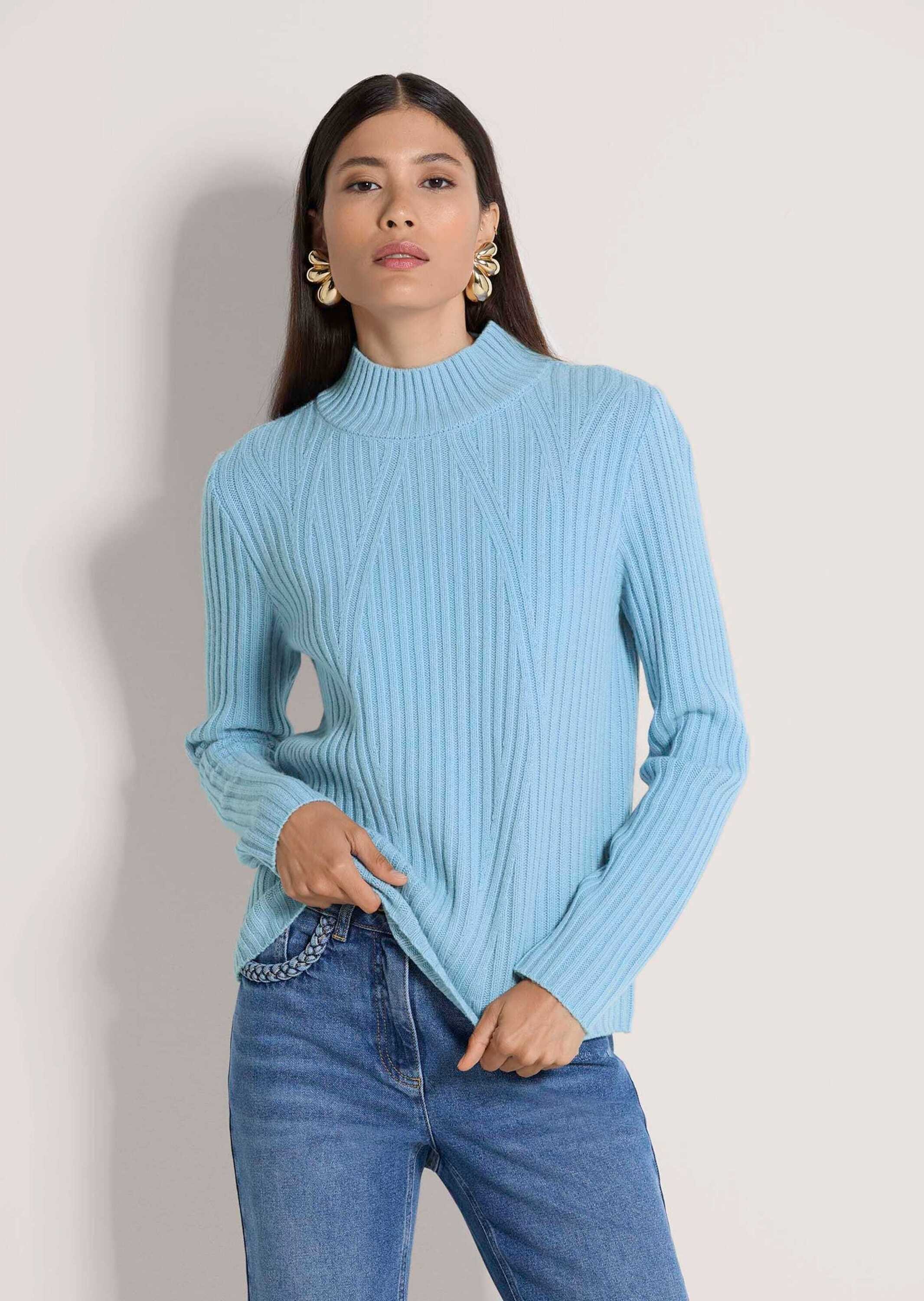 MADELEINE Stehkragenpullover »Schurwollpullover Winterpullover mit Stehkragen« Rippenstrick-Muster