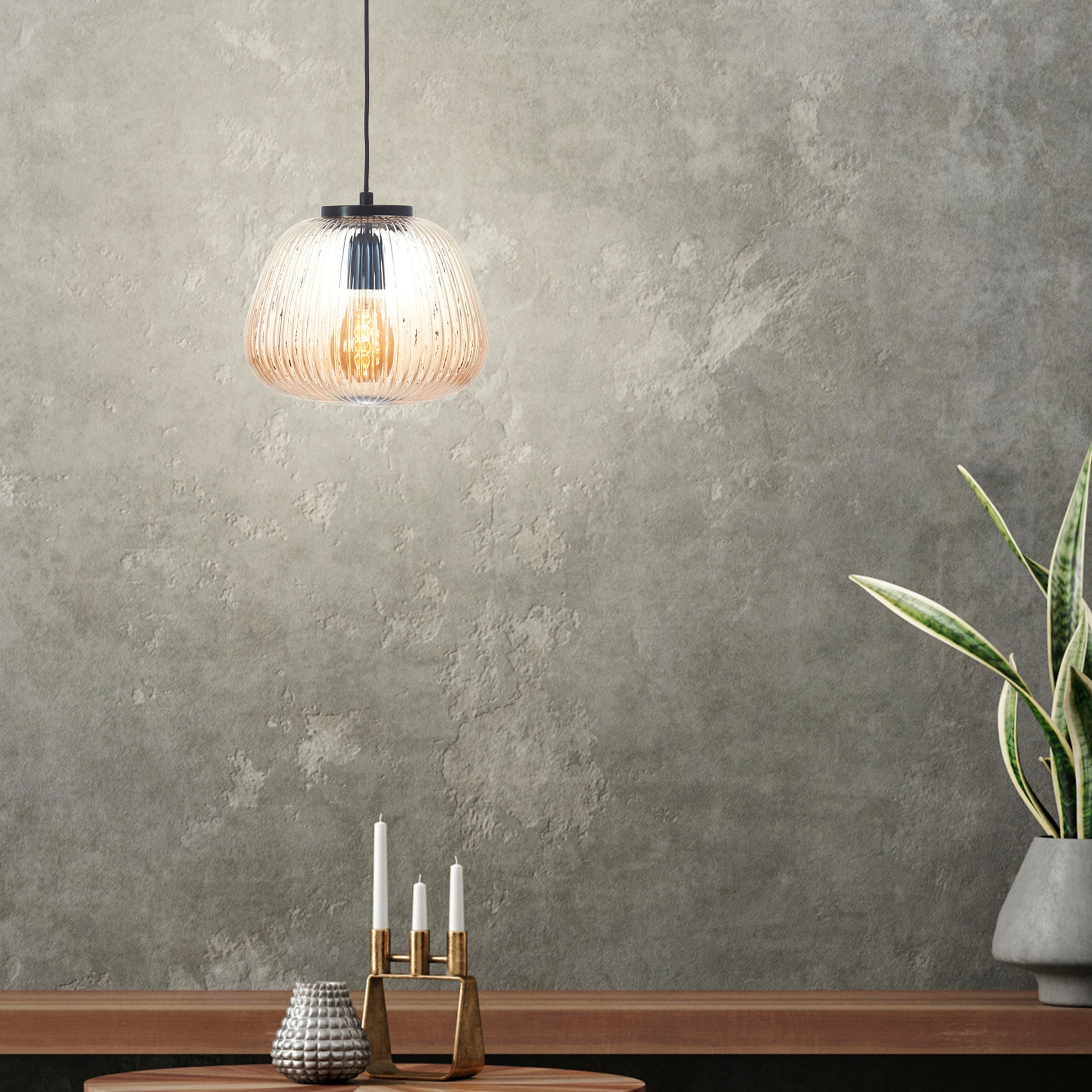 Brilliant Pendelleuchte »Kaizen«, 1 flammig, Leuchtmittel E27 | ohne Leuchtmittel, Riffelglas, D 25 cm, E27, kürzbar, Amber-Bernsteinfarben