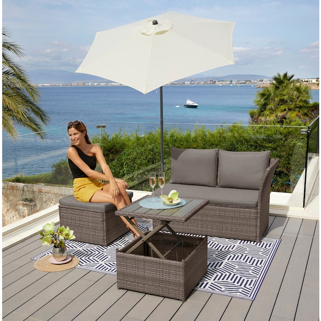 KONIFERA Gartenlounge-Set »Marseille Premium«, (7 tlg.), 2er Sofa, 1 Hocker,  Tisch 57x57x36-63 cm, Polyrattan bei OTTO