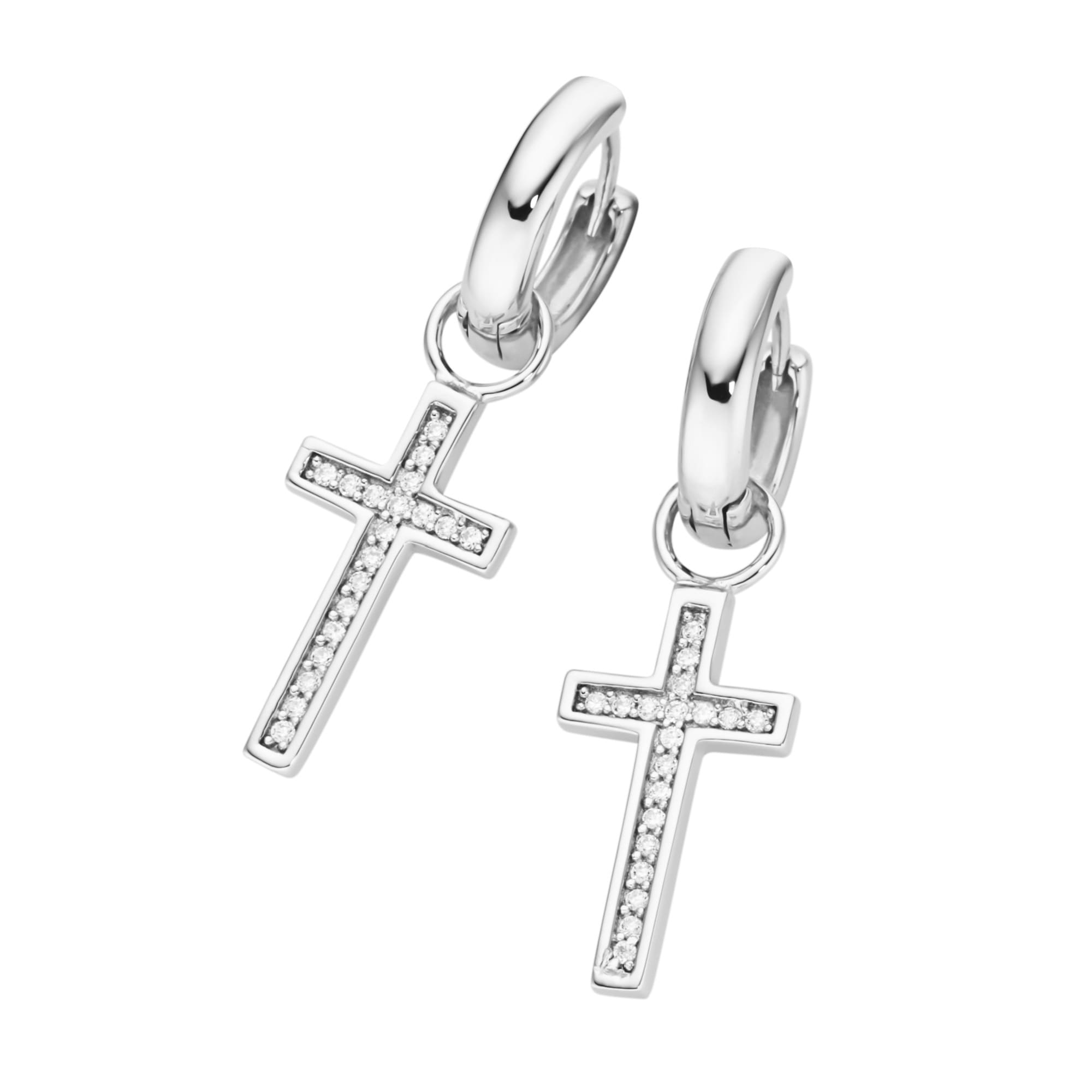 GIORGIO MARTELLO MILANO Paar Creolen »Creolen Behang Kreuz, weiße Zirkonia  oder schwarze Spinelle, Silber 925« bei OTTO