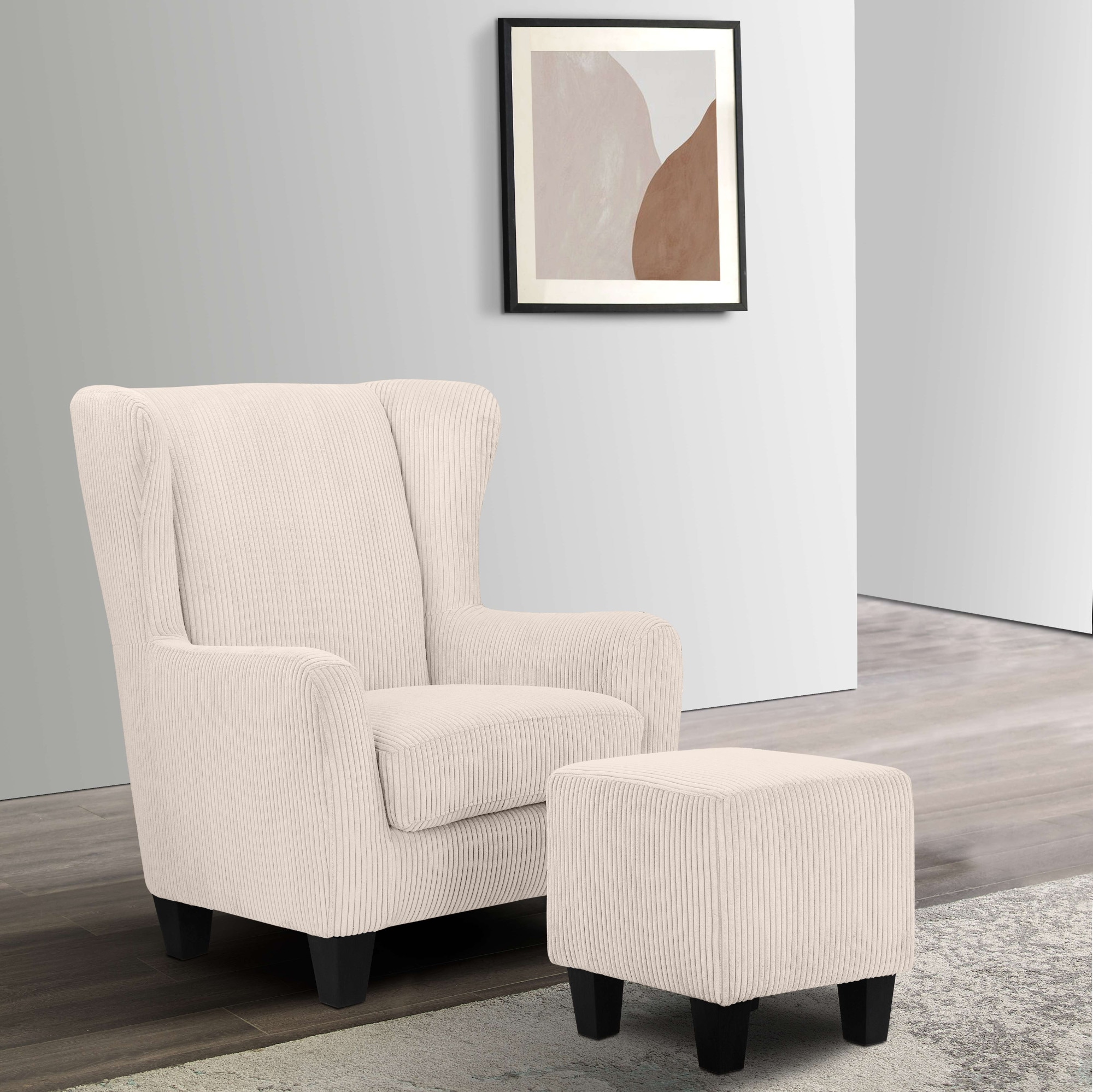 Home affaire Ohrensessel »Chilly, Sessel mit Hocker und Federkern-Polsterung,«, (Set, 2 St., bestehend aus Sessel und Hocker), in Cord und Microfaser-Bezug, Unser Dauertiefpreis