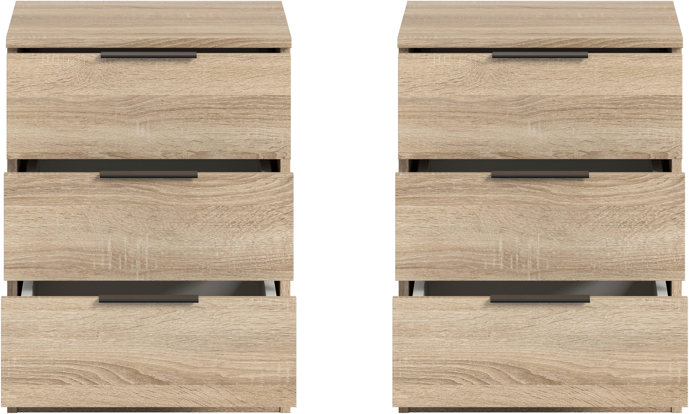 Home affaire Nachtkommode »Skarde 2 Nachttische, jeweils Breite: 45 cm«, (Set, 2 St., Sie bekommen 2 Nachttische im Set), Skarde, 2er Set Nachtkommode, 3 Schubkästen, Sonoma Eiche NB