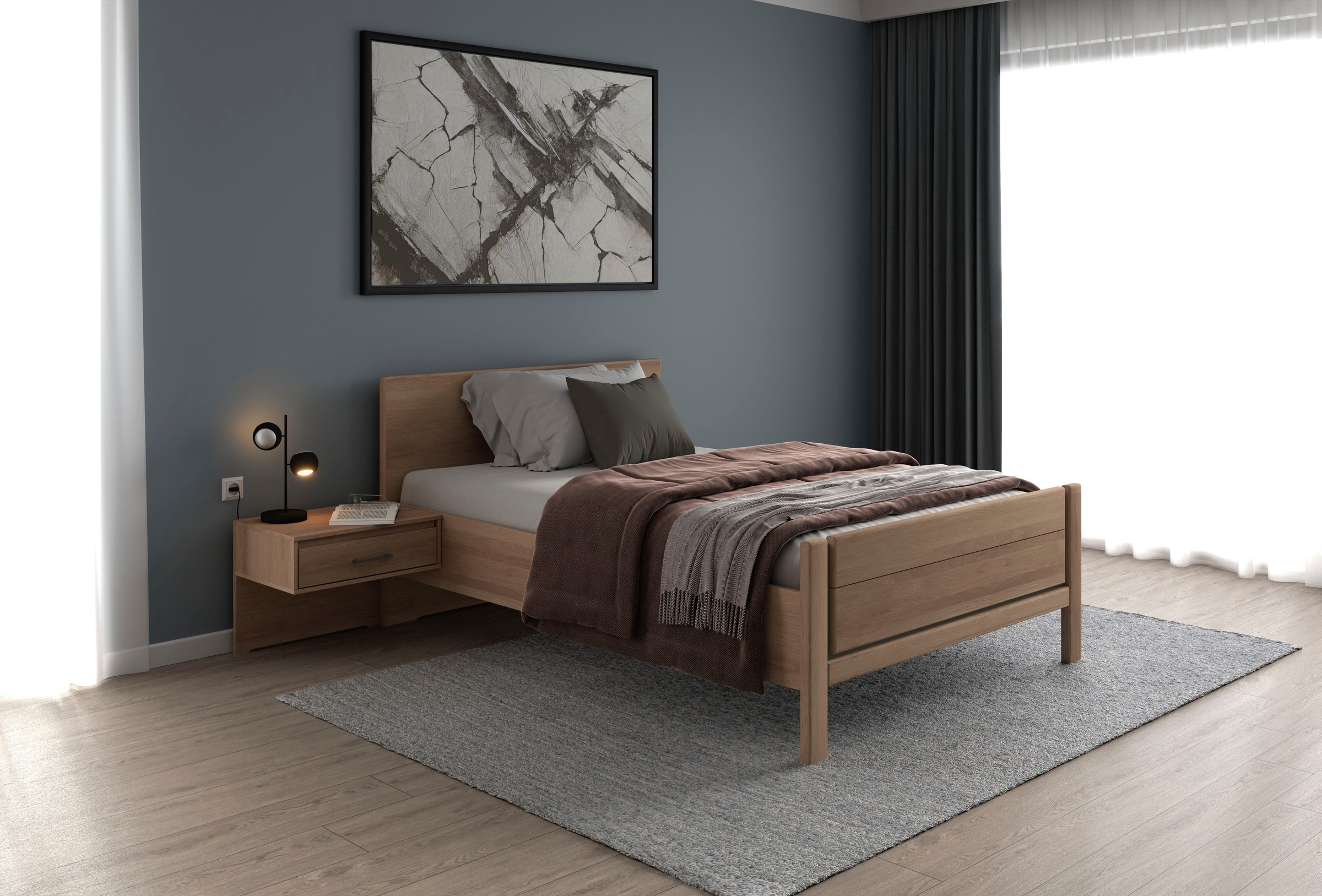 Musterring Holzbett »Sorrent, Bettgestell, Bettrahmen, teilmassiv Eiche«, (MADE IN GERMANY), Eiche teilmassiv, Liegehöhenverstellung, Stollenfußteil