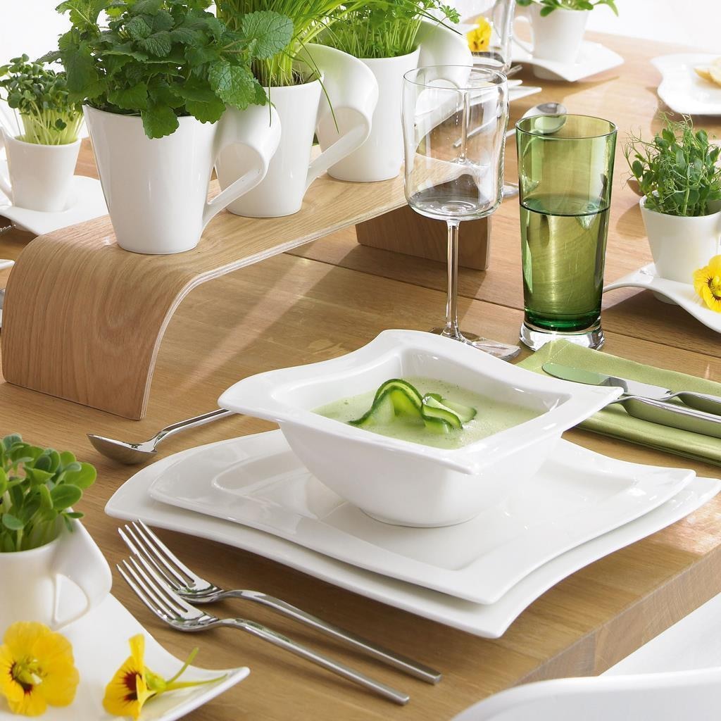 Villeroy & Boch Geschirr-Set »Kombi-Set NewWave 4er Set weiß« Spülmaschinengeeignet, Mikrowellenfest