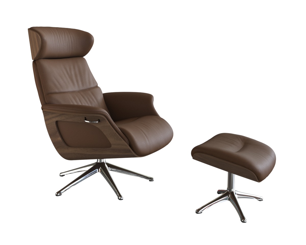 FLEXLUX Relaxsessel »Rücken u. Kopfverstellung, ergonomisch, Airchannels, klasse Komfort«, Rücken- & Kopfteilverstellung, Drehbar, Armlehne Walnuss, Fuß Alu