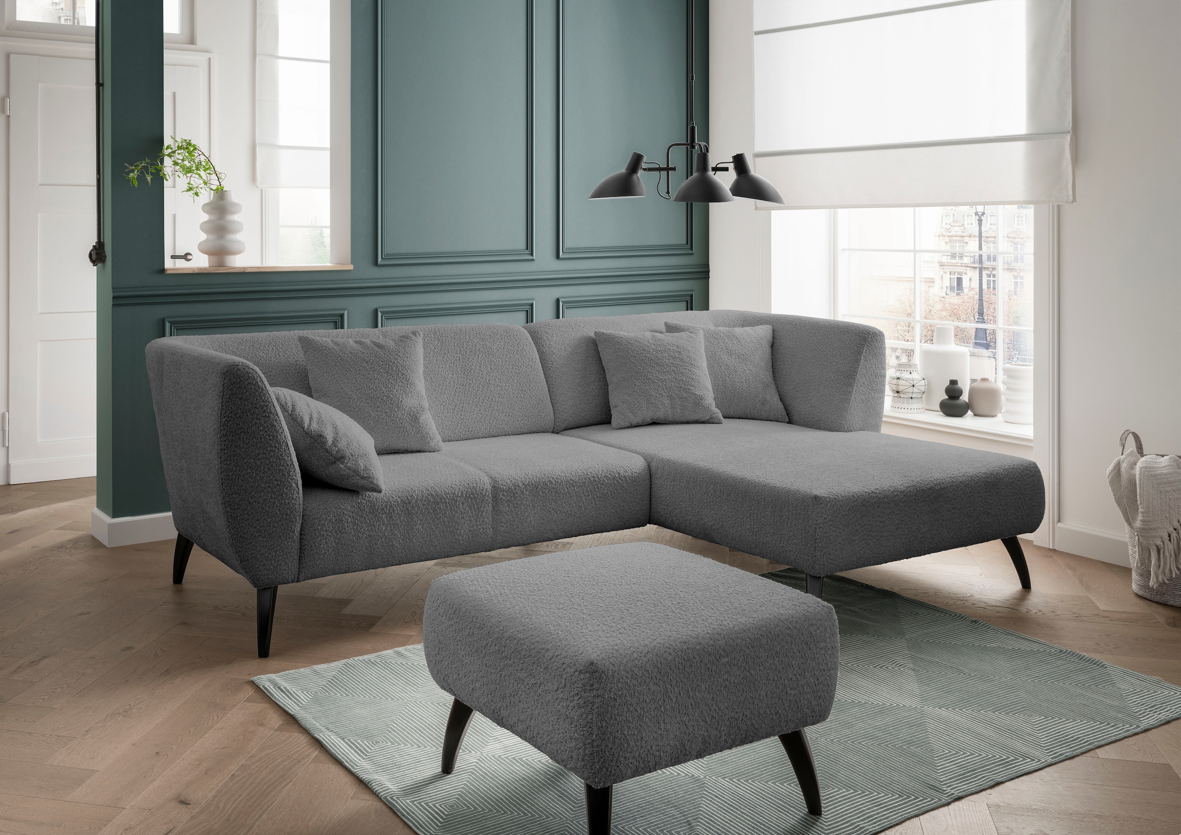 INOSIGN Polsterhocker »Colori«, Holzfußfarbe wählbar, verschiedene Stoffe, hochwertige Stoffqualität