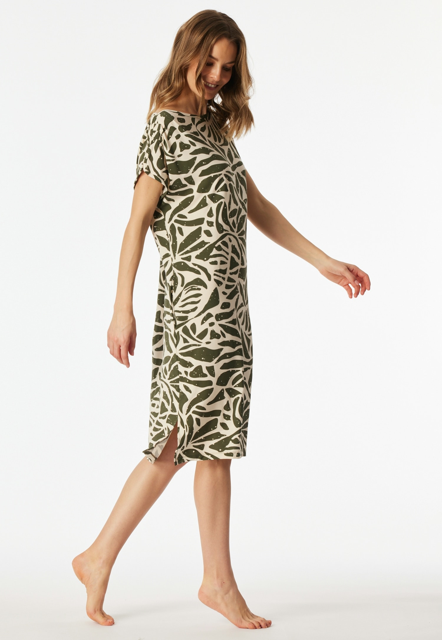 Schiesser Nachthemd »Selected Premium« Eingrifftaschen angeschnittene Ärmel, Taschen und Seitenschlitze, U-Boot-Ausschnitt