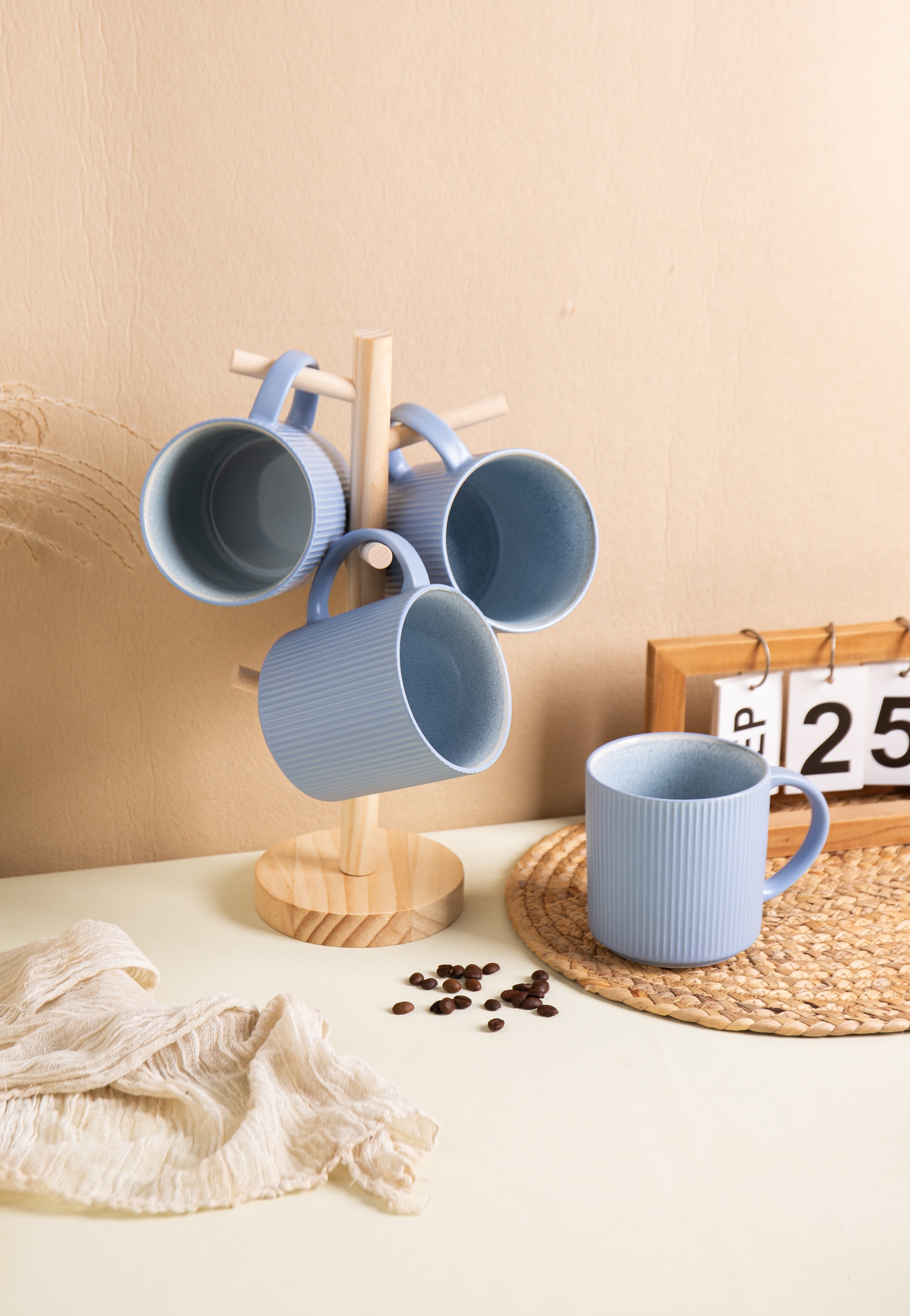 OTTO home Becher »Kaffeebecher Ylvii, 6er Set« Riffeloptik, spülmaschinenfest und mikrowellengeeignet, 460 ml