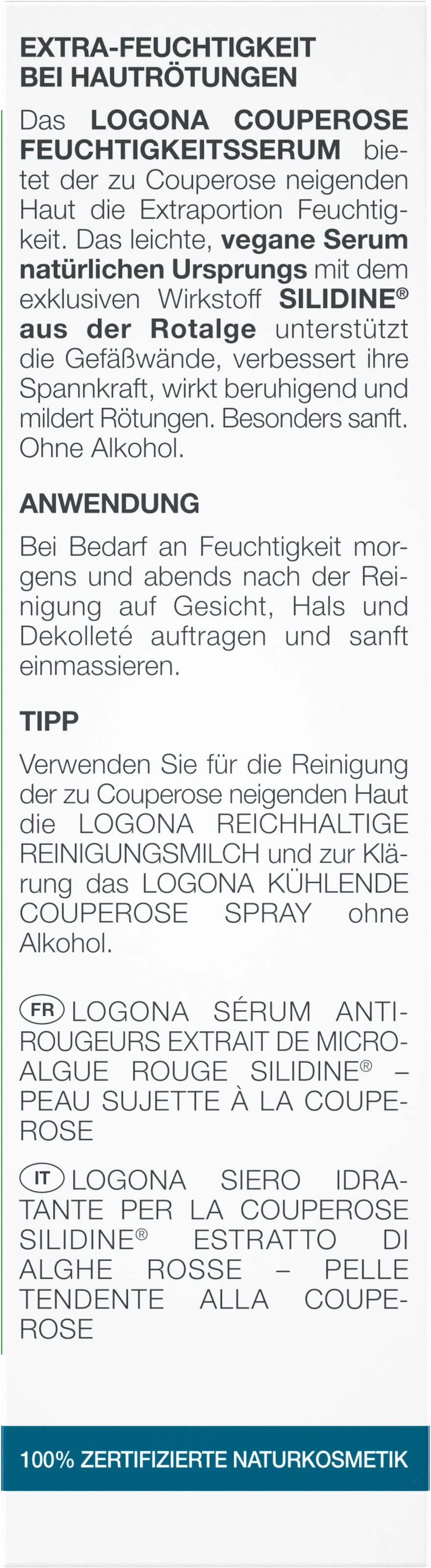 LOGONA Gesichtsserum »med Couperose Feuchtigkeits-Serum Tag & Nacht, 30 ml« Gesichtsserum, für anspruchsvolle Haut und alle Hauttypen, vegan