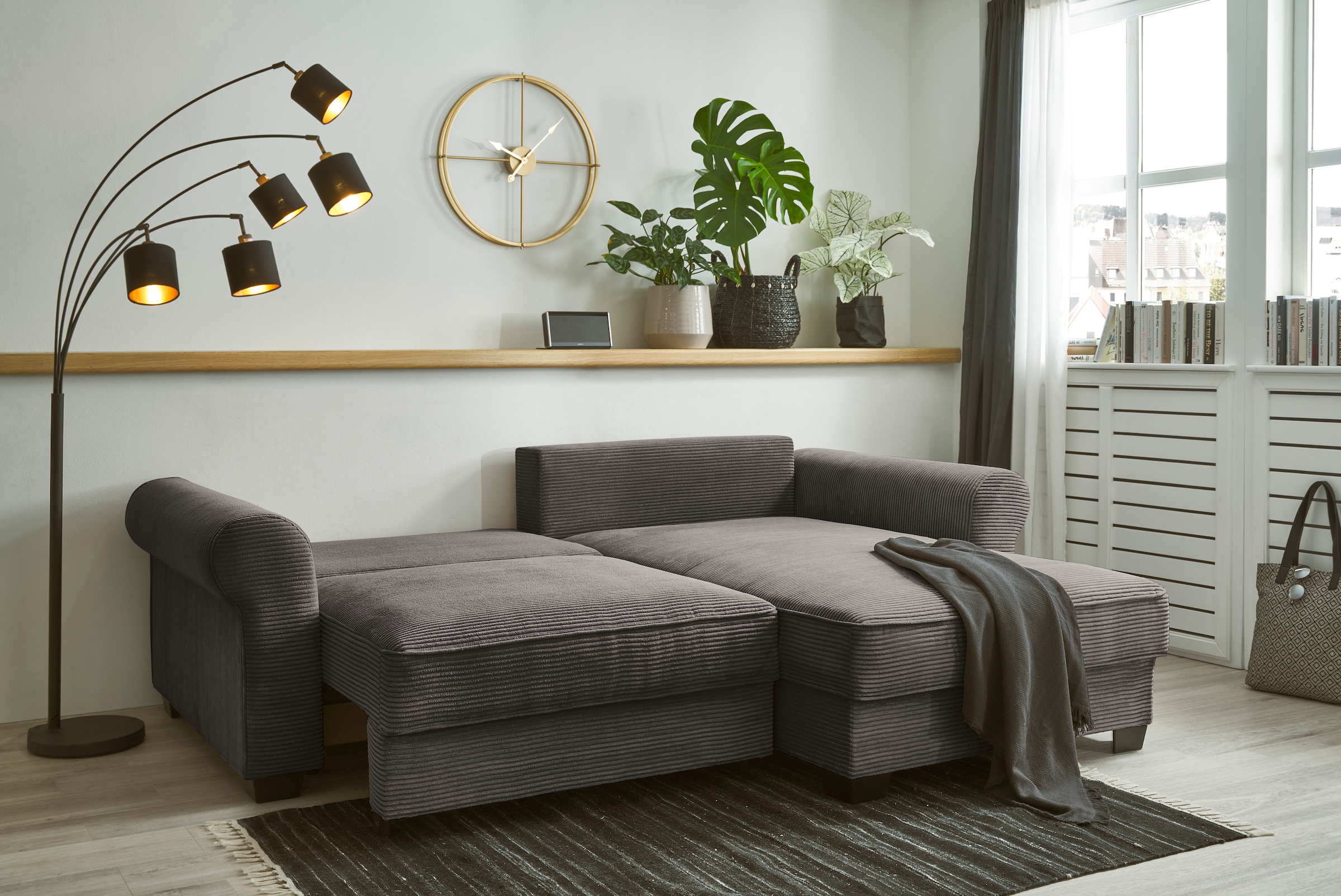 ED EXCITING DESIGN Ecksofa »Angelina L-Form«, mit Bettfunktion, Bettkasten & 4 Zierkissen