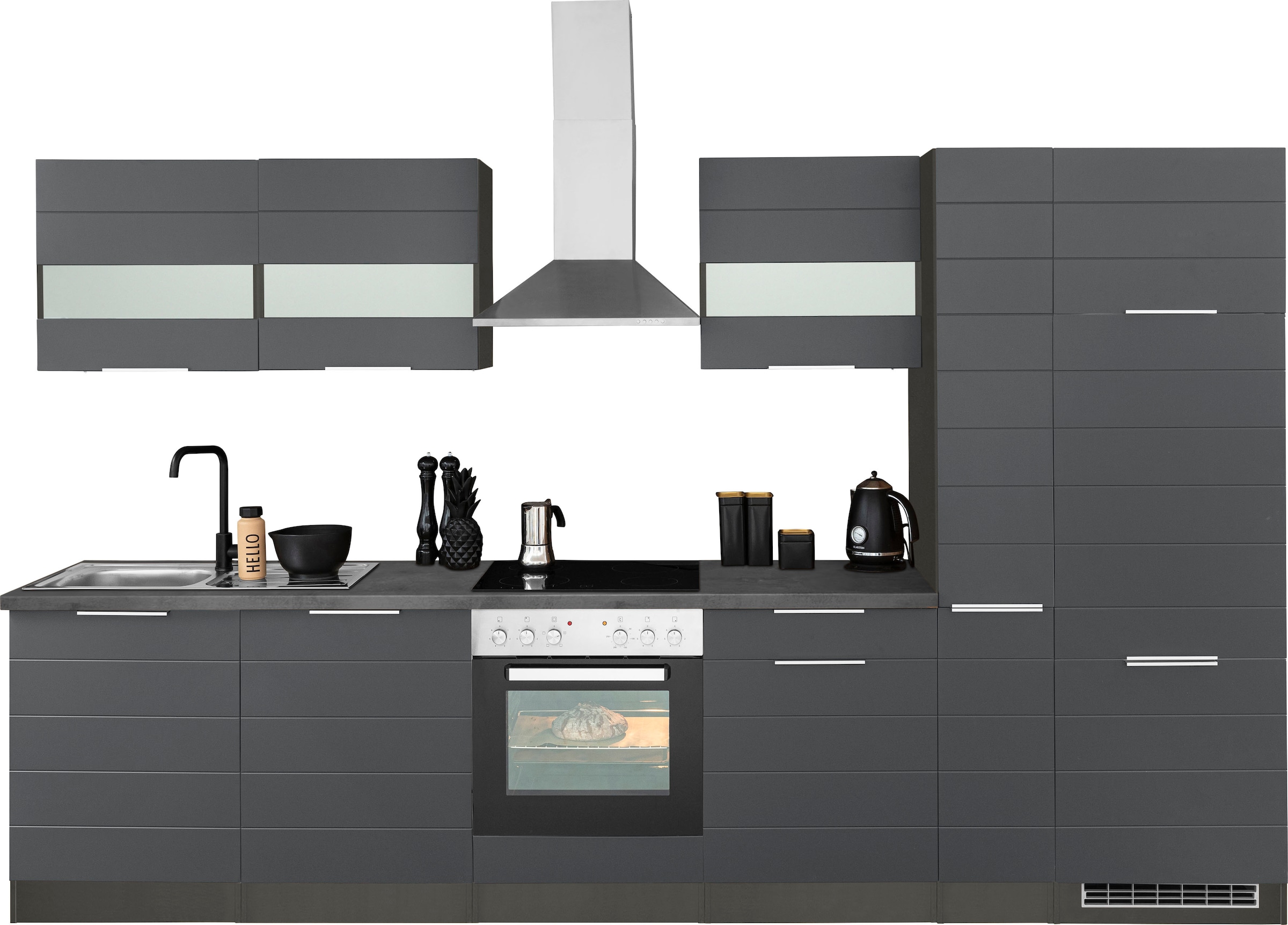 KOCHSTATION Küchenzeile »KS-Luhe« 330 cm breit, wahlweise mit oder ohne E-Geräten, gefräste MDF-Fronten