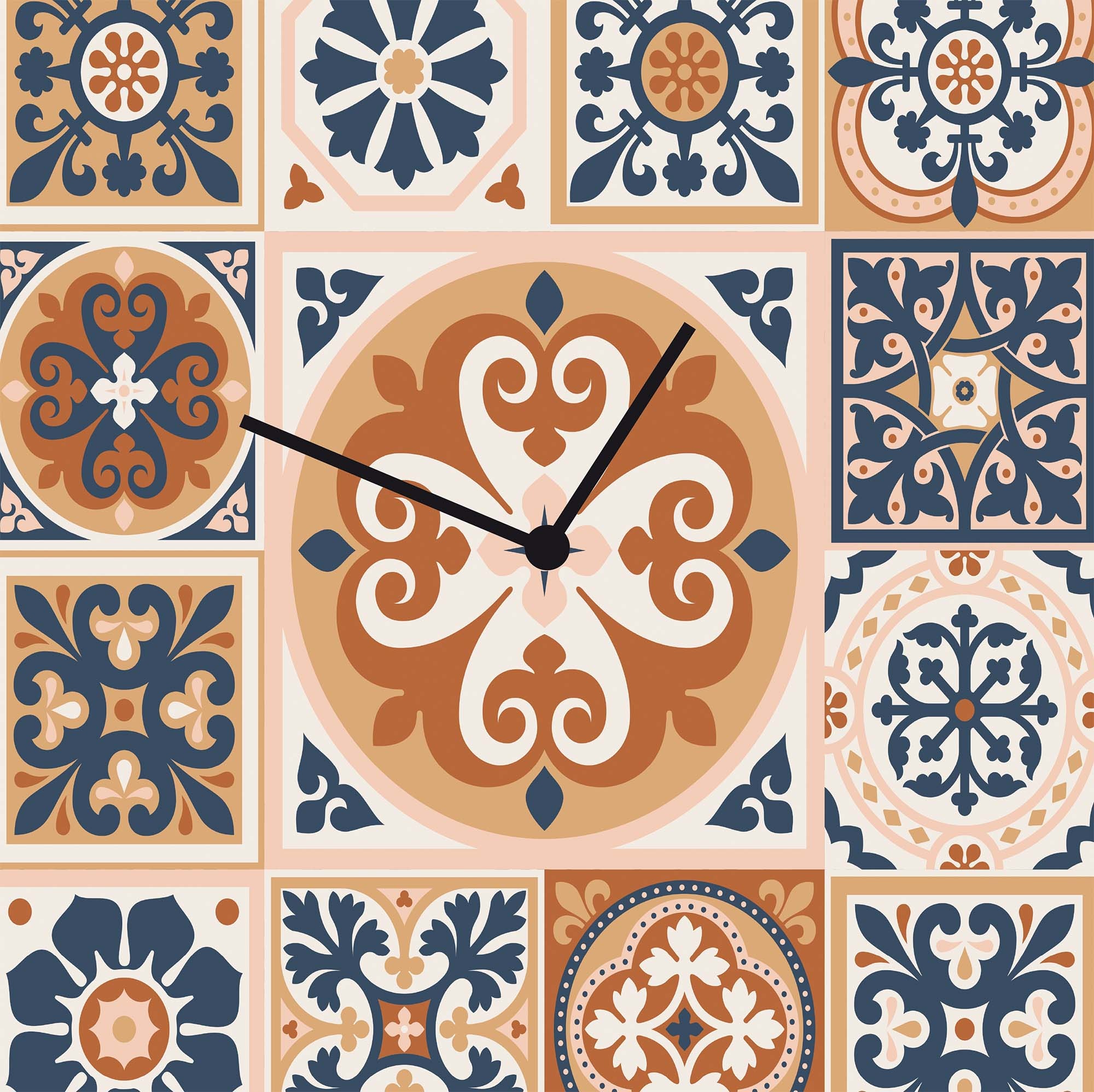 queence Wanduhr »Mediterran, Fliesenoptik«, Uhr, geräuschlos, Mosaik, Kachel, blau, beige, weiß
