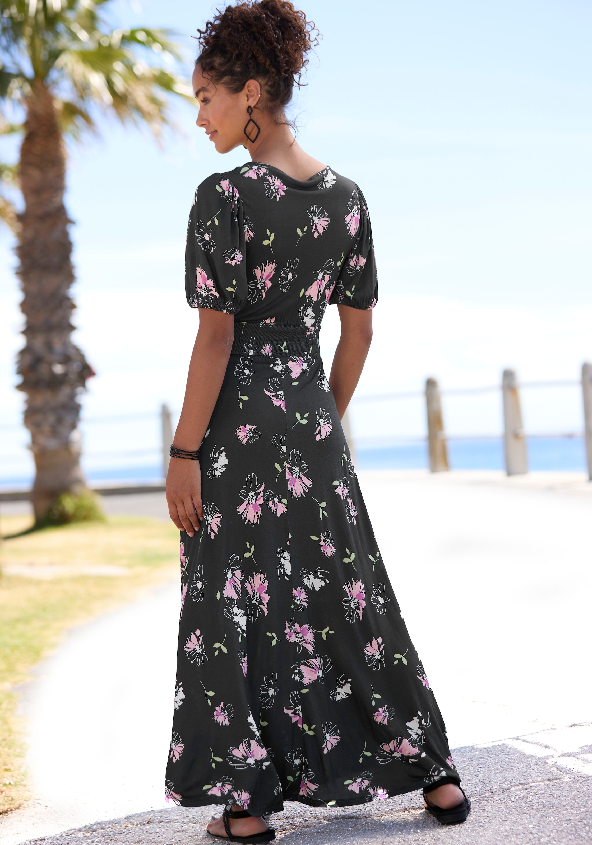 Vivance Maxikleid, mit Blumendruck und leichten Puffärmeln, Sommerkleid, casual