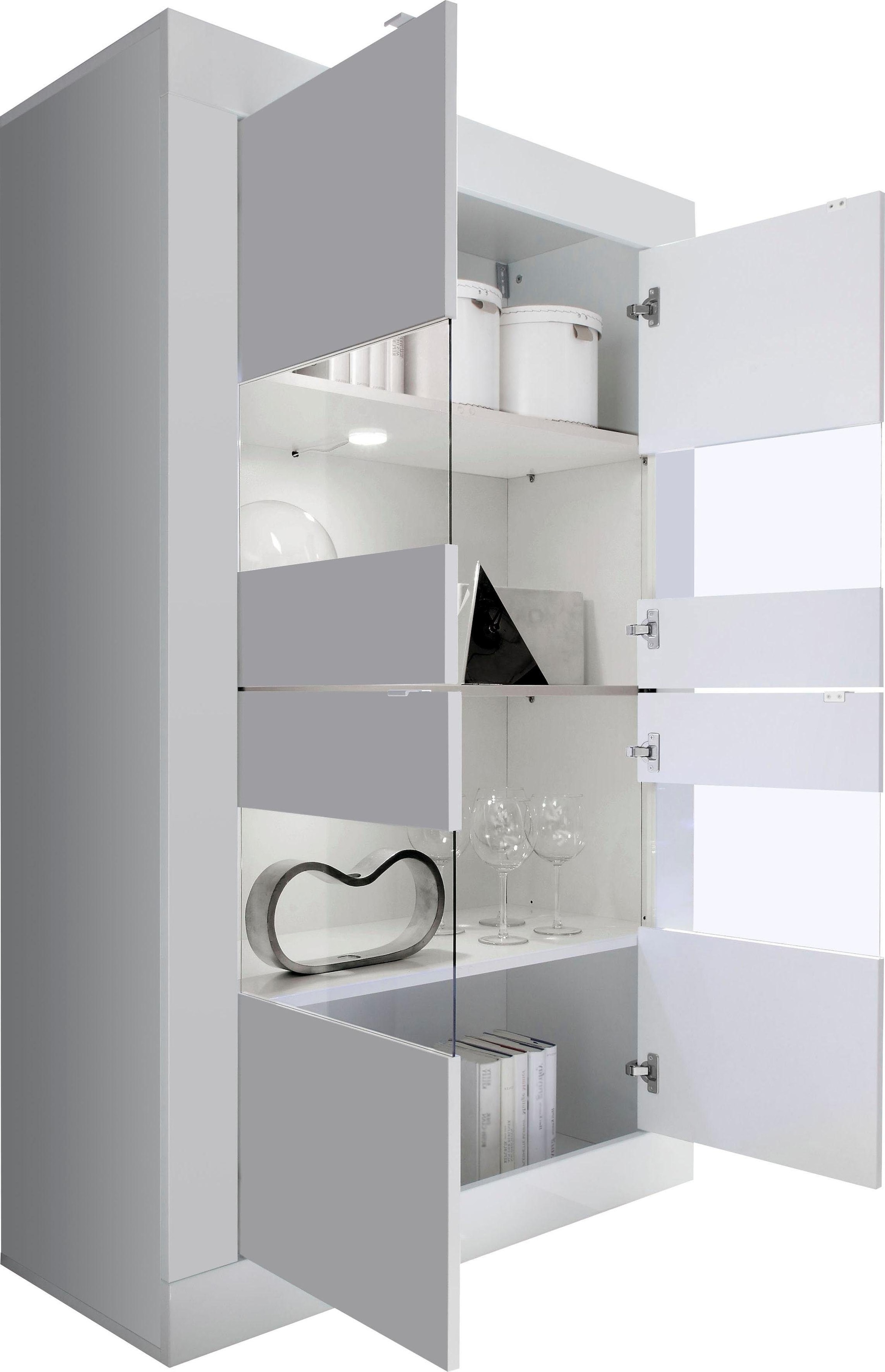 INOSIGN Vitrine »Basic Höhe 162 cm, Standvitrine mit 4 Türen - Metallgriffe,« Stauraumvitrine in moderner Rahmenoptik, Hochschrank, Anrichte