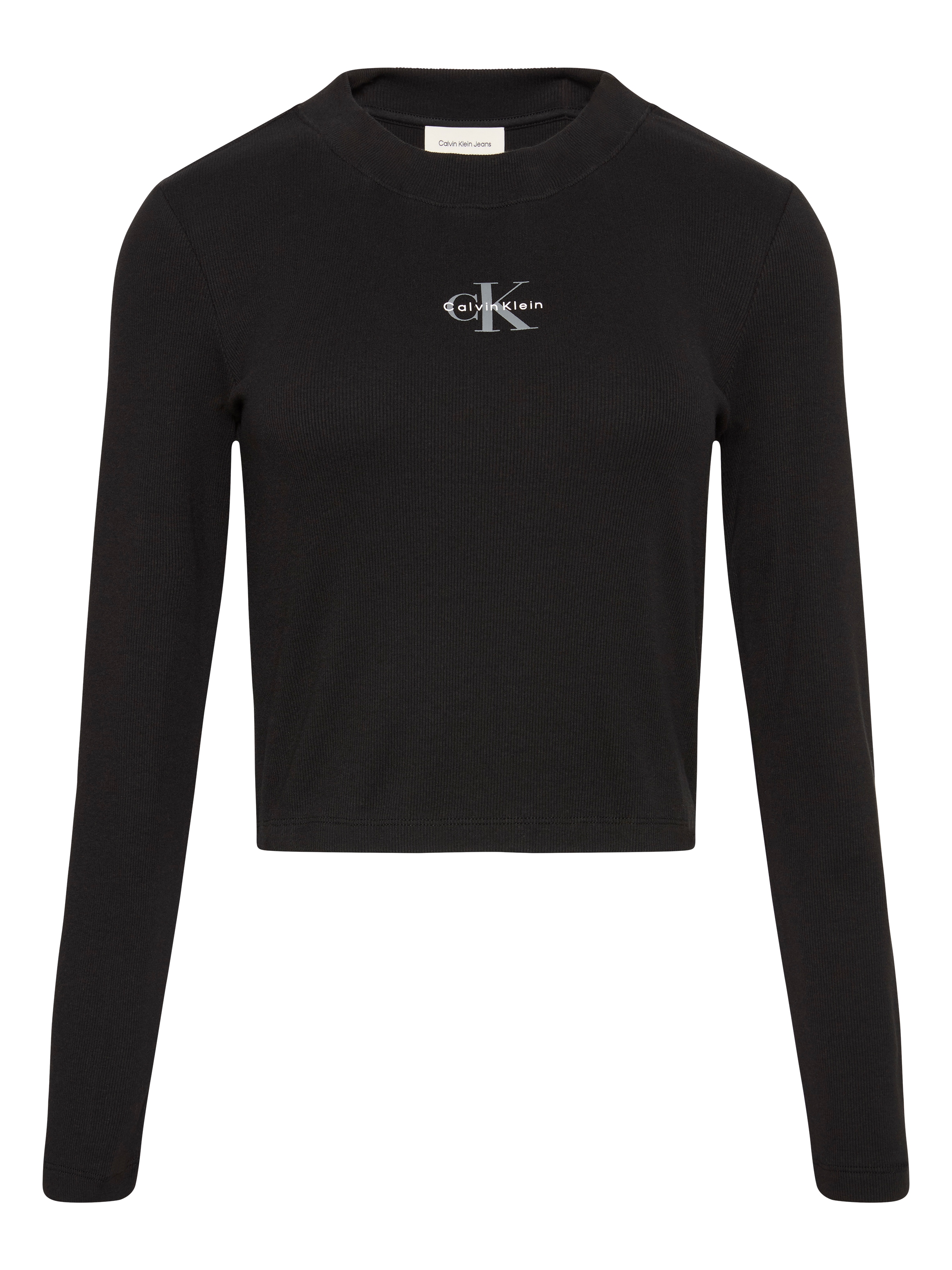 Calvin Klein Jeans Langarmshirt Rundhalsausschnitt, figurbetonte Passform, Logodruck