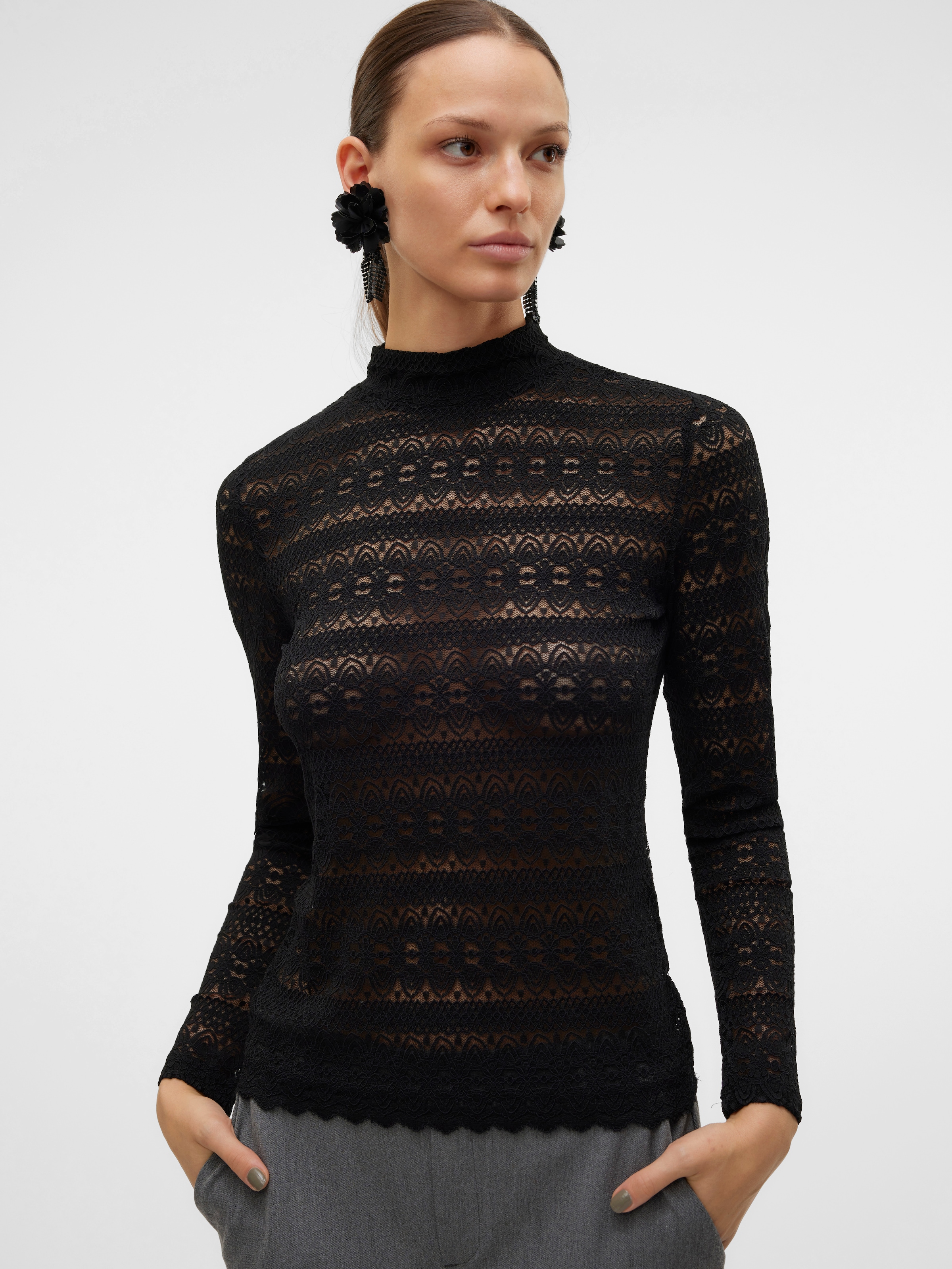 Vero Moda Langarmshirt »VMZOE LS LACE HIGH NECK TOP JRS NOOS«