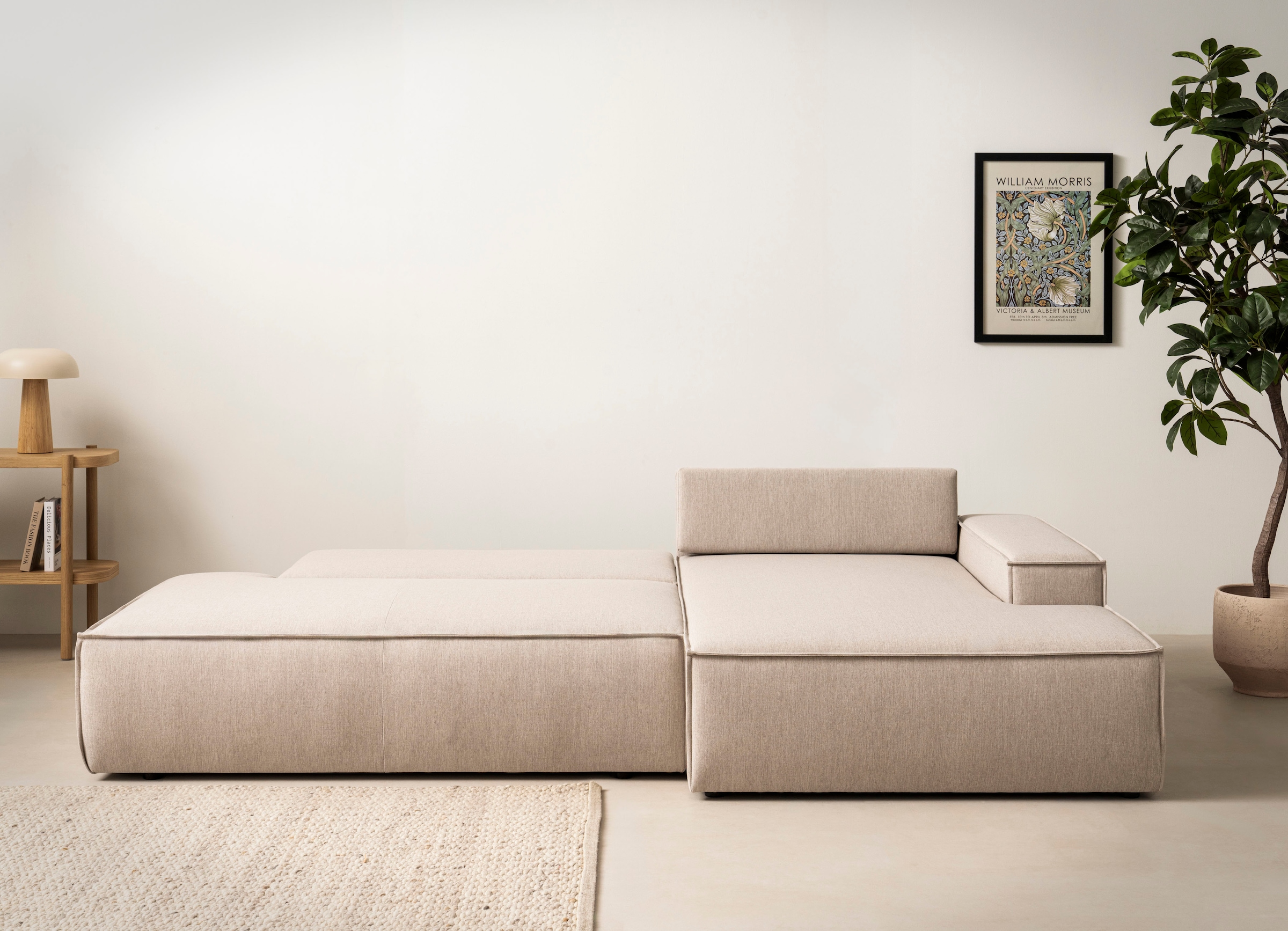 OTTO home Ecksofa »SHERWOOD Leinenoptik  Schlafsofa in L-Form offen (275cm)« Schlaffunktion und Bettkasten, Kedernaht, hoher Sitz- & Liegekomfort,