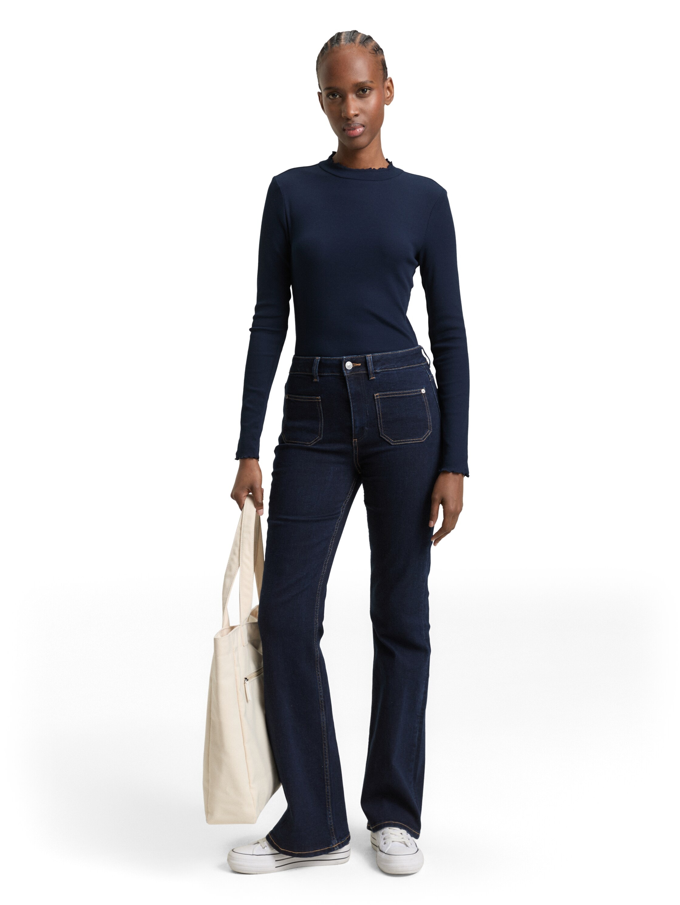 TOM TAILOR Denim Langarmshirt in Ripp-Optik