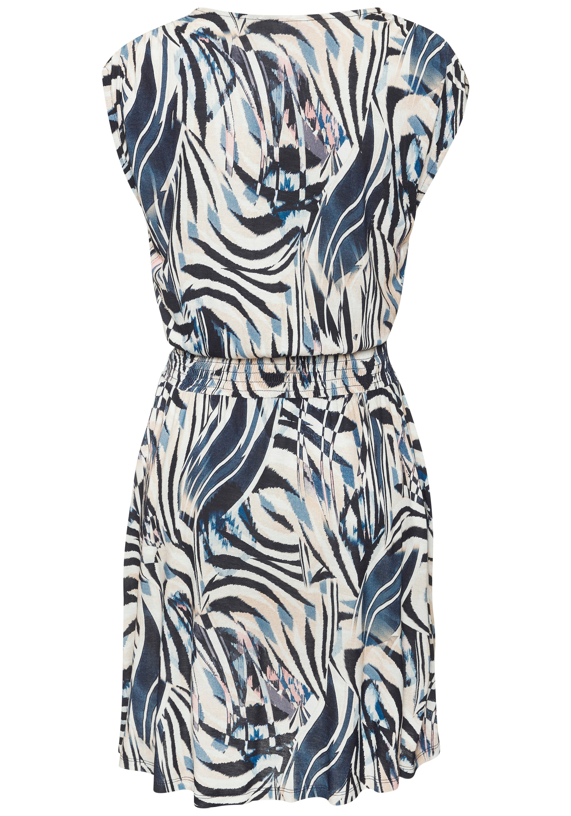 LASCANA Jerseykleid mit breitem Smokbund, kurzes Sommerkleid im Alloverprint, Strandkleid