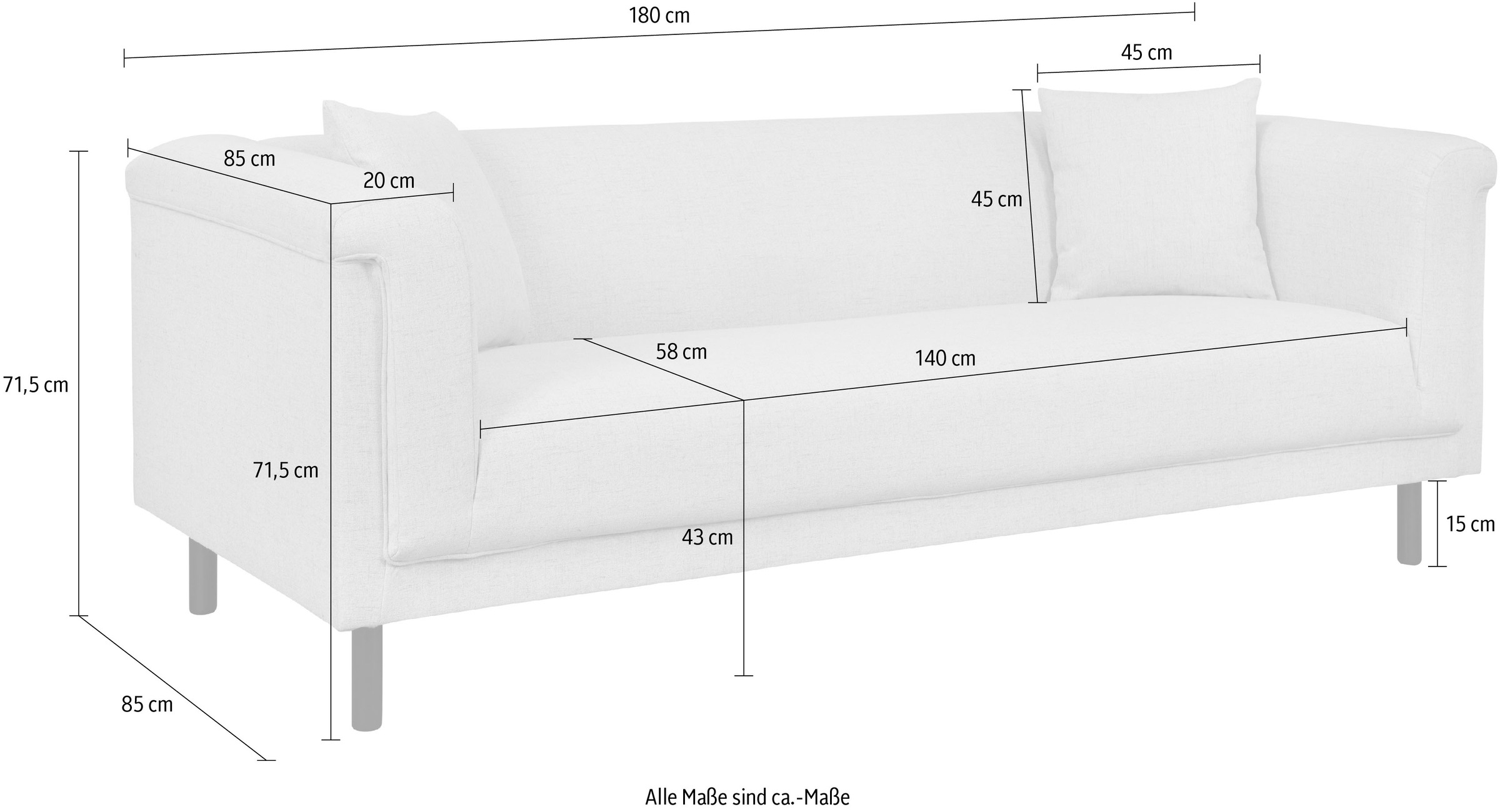 INOSIGN 2-Sitzer »AGNIA B/T/H: 180/85/71 cm«, incl. Zierkissen, auch in Cord und Bouclé