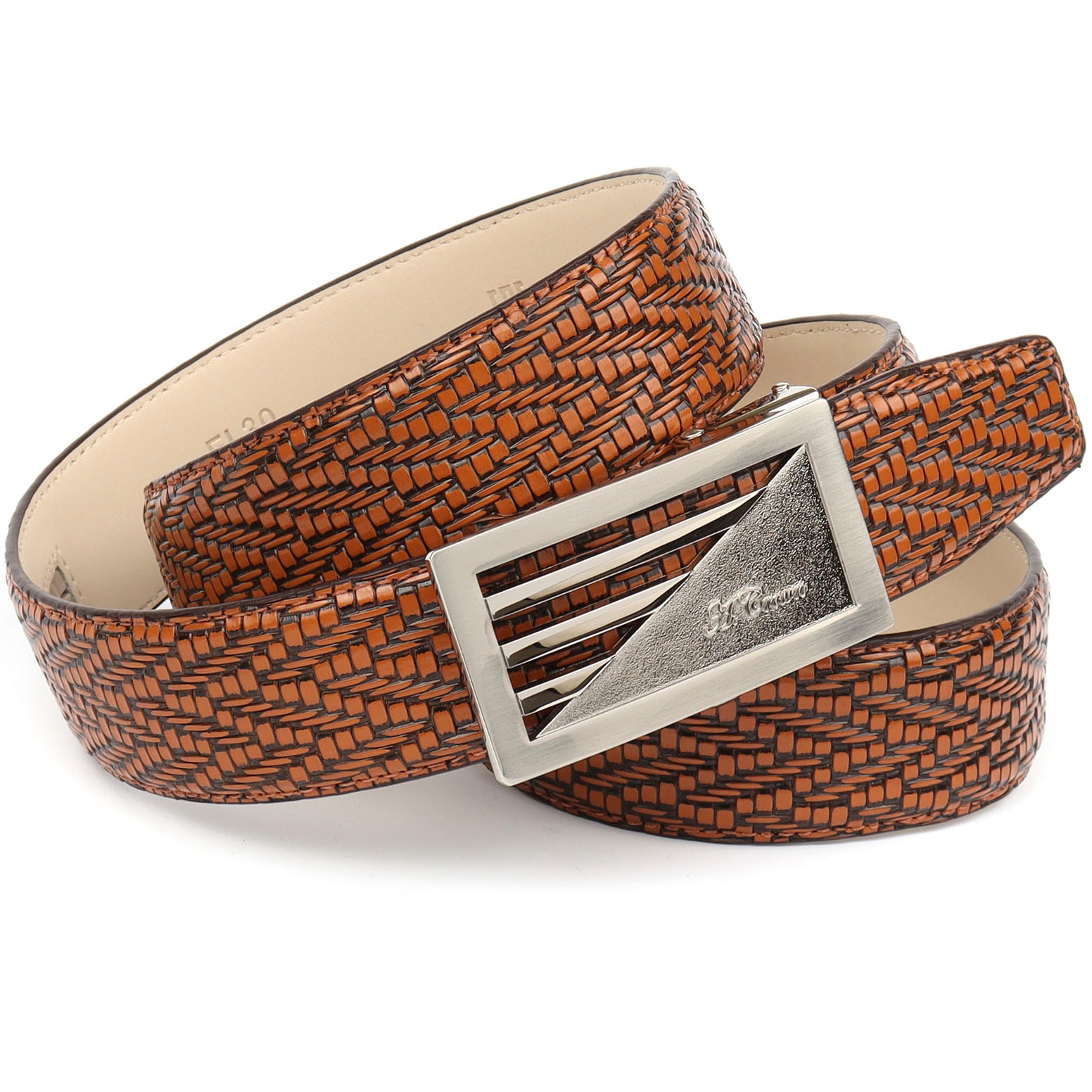 Anthoni Crown Herren Ledergürtel Ledergürtel mit Flechtmuster in braun, Größe 100