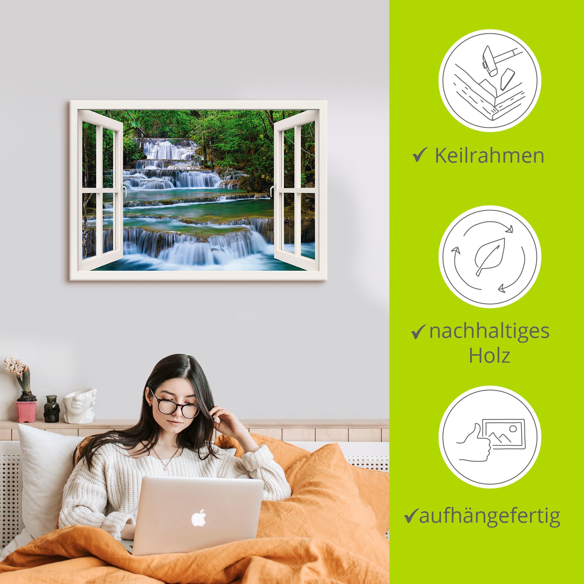 Artland Leinwandbild »Fensterblick Wasserfall in Kanchanaburi« Fensterblick 1 Stk. tlg. als Leinwandbild, Poster, Wandaufkleber in verschied. Größen