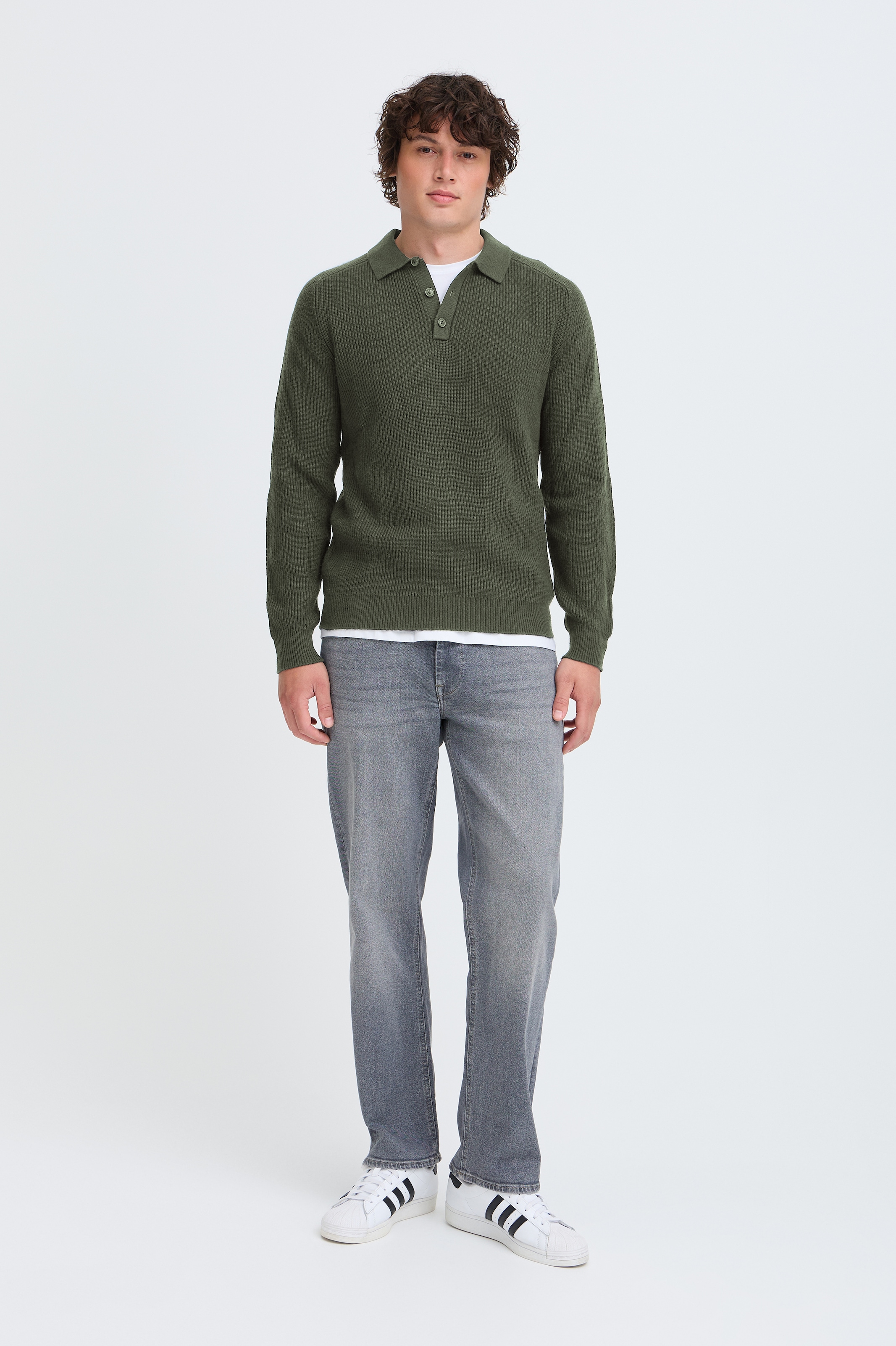 Blend Rundhalspullover »BHBOS KNIT POLO« Materialmix, regular fit