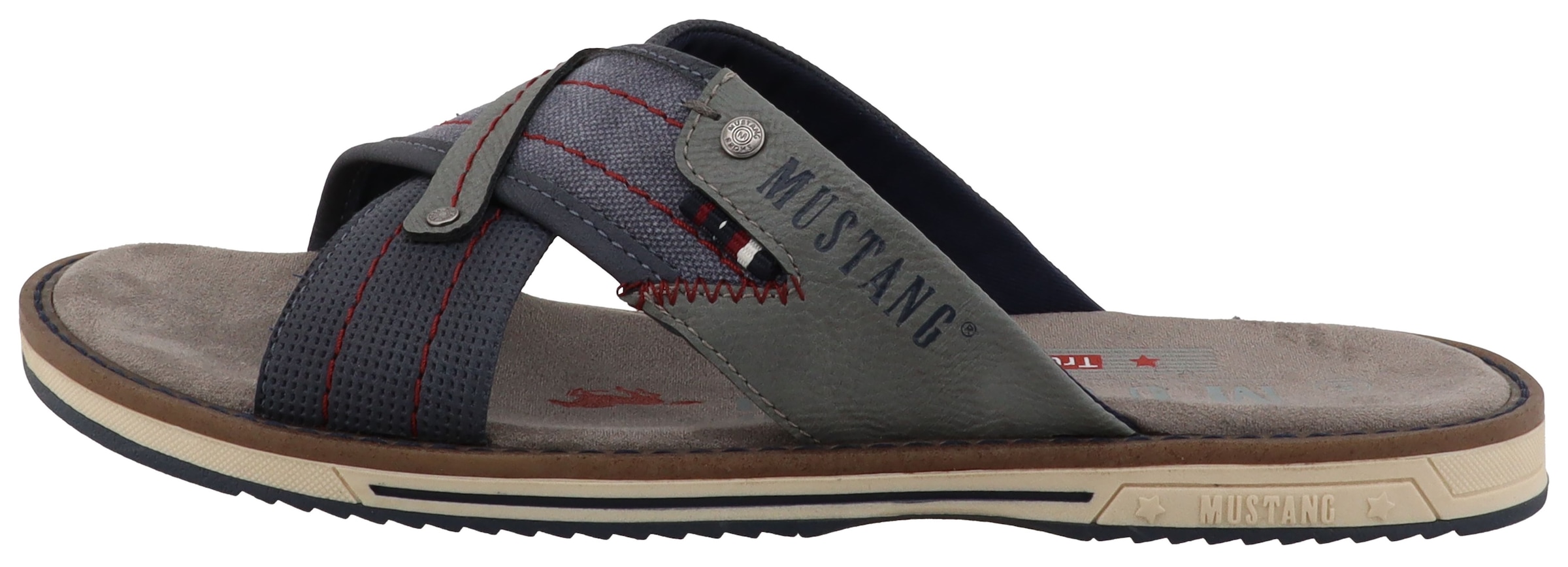 Mustang Shoes Pantolette »Agostino«  Schlupfschuh, Sommerschuh mit modischer Kontrastnaht