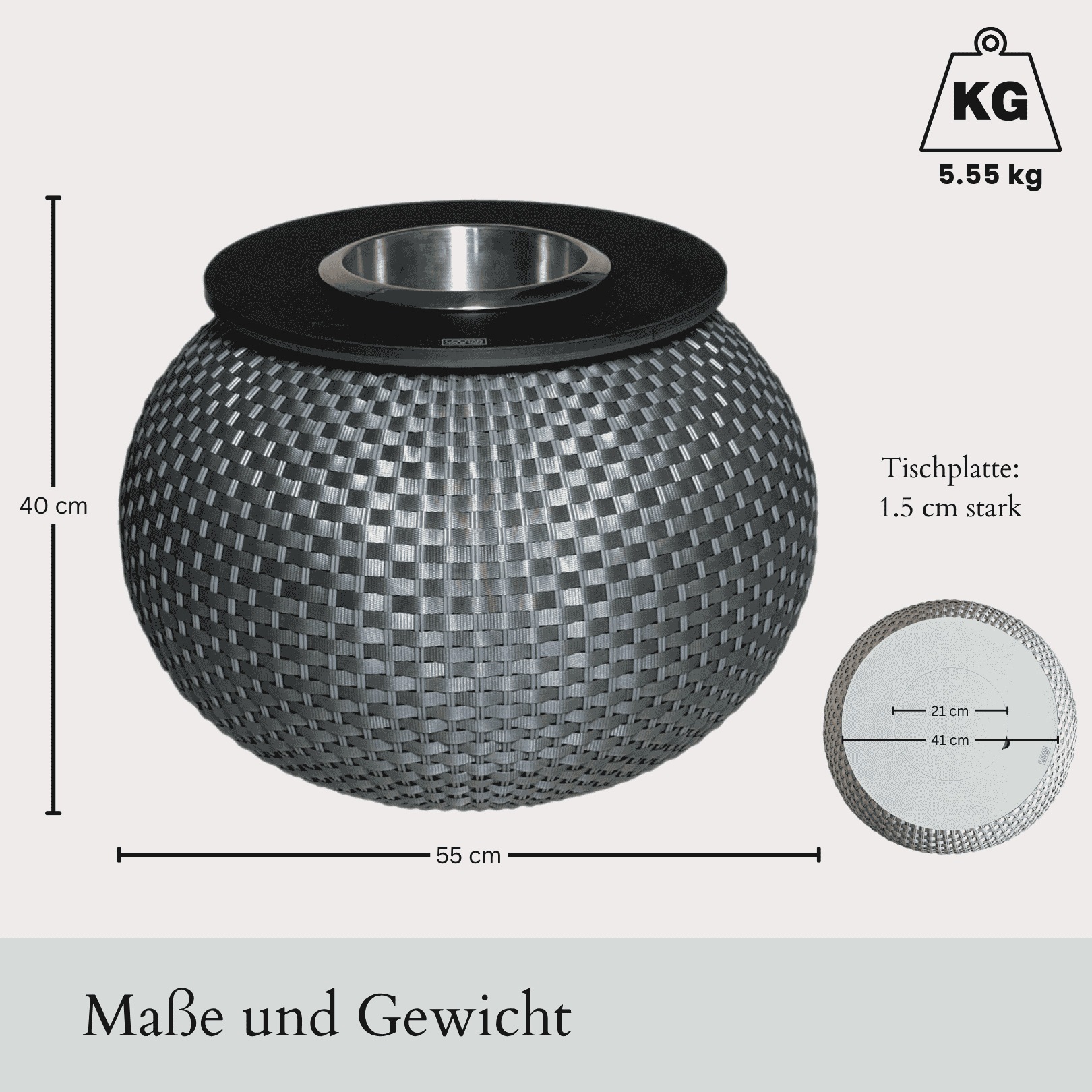 COOTAB Cooler Table Beistelltisch »Beistelltisch mit Edelstahl-Kühler Milano 40 cm« 1 Stk. tlg.
