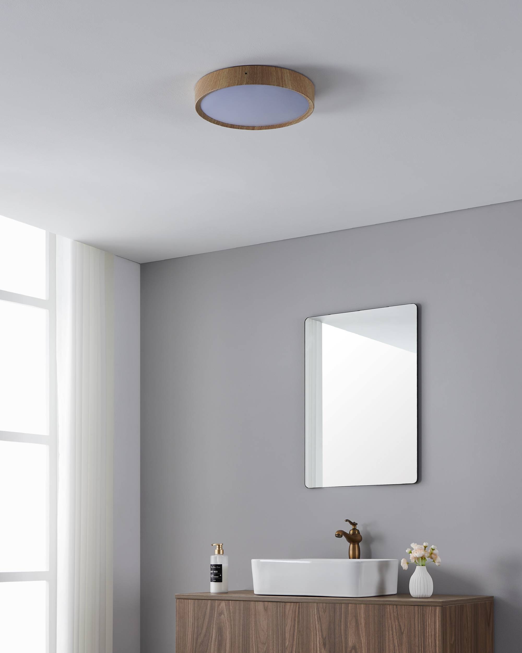 EGLO Deckenleuchte »Musurita Deckenlampe, Deckenleuchte aus Metall und Holz, IP44, Lampe« LED-Modul 1 Stk. Warmweiß Wand-/Deckenleuchte - H6 x Ø34 cm - Holzoptik natur - 14,6W inkl.