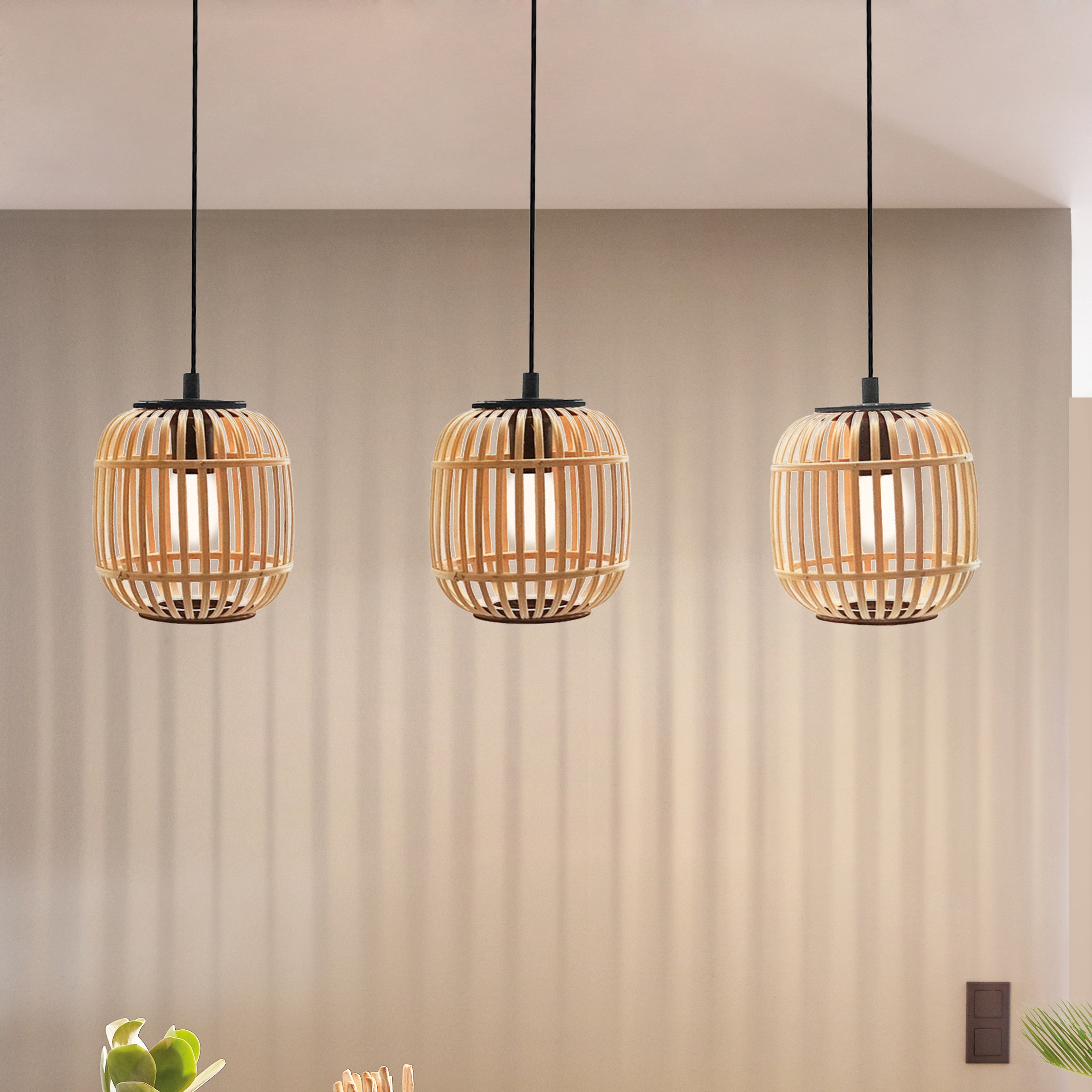 EGLO Pendelleuchte »BORDESLEY«, 3 flammig, Leuchtmittel E27 | ohne Leuchtmittel, schwarz / L91 x H110 x B21 cm / exkl. 3 x E27 (je max. 28W) / Esstisch