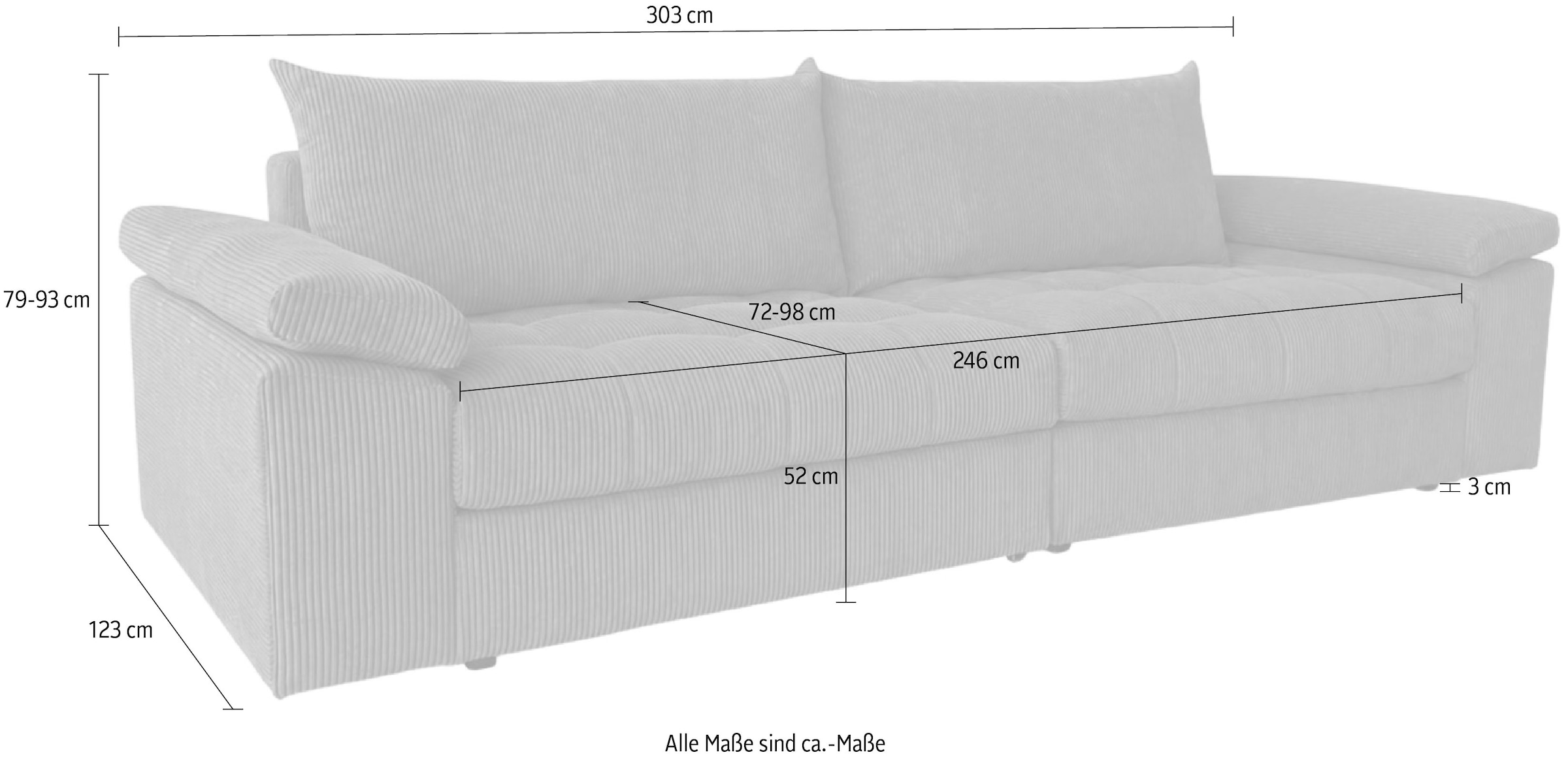 OTTO home Big-Sofa »Soft&Cosy Pik XXL, B: 303 cm, Mega Sofa in Cord« Lounge-Komfort mit edler Sitzsteppung, Federkern