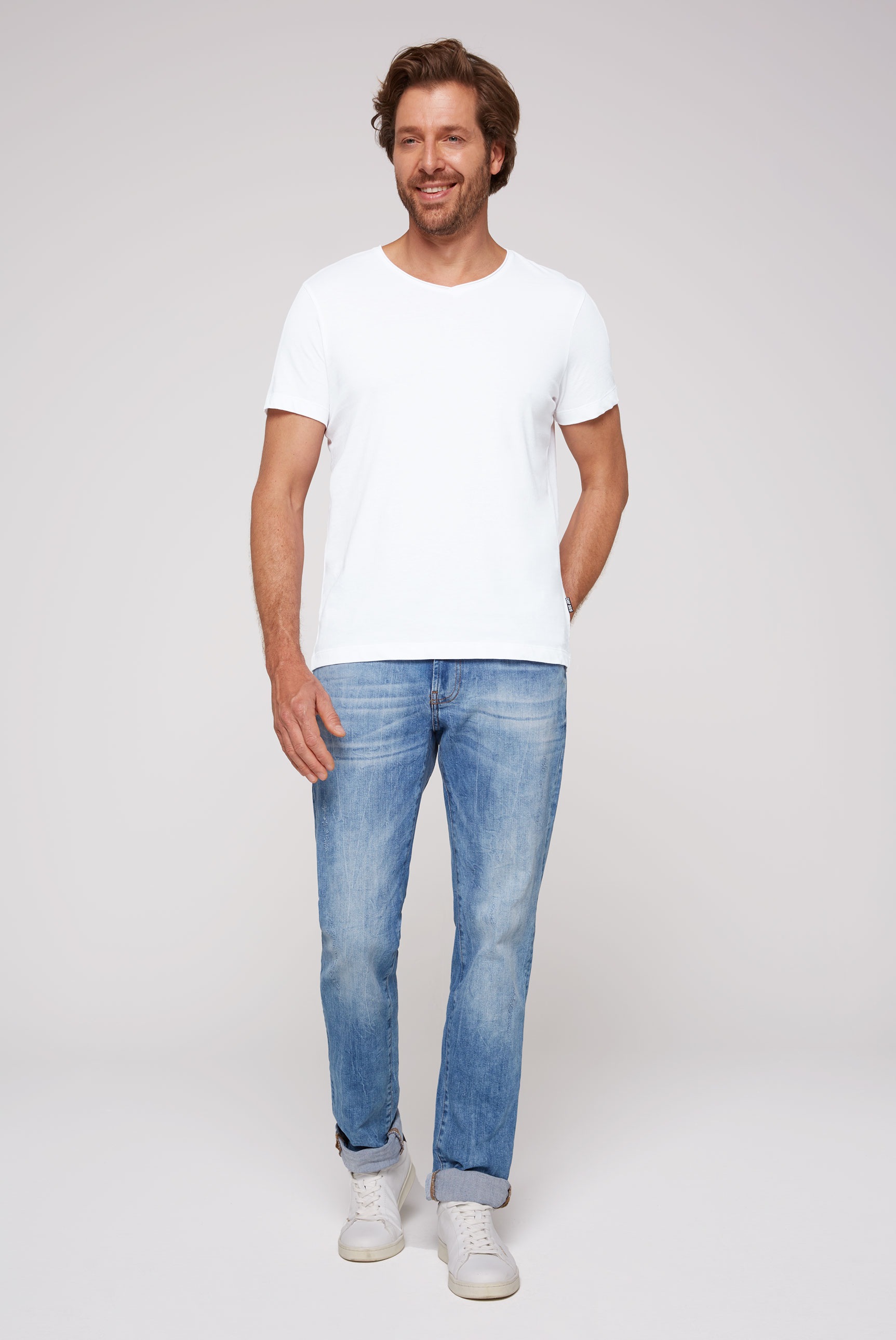CAMP DAVID V-Shirt, (2 tlg.), gerade Form, Baumwolle, V-Ausschnitt