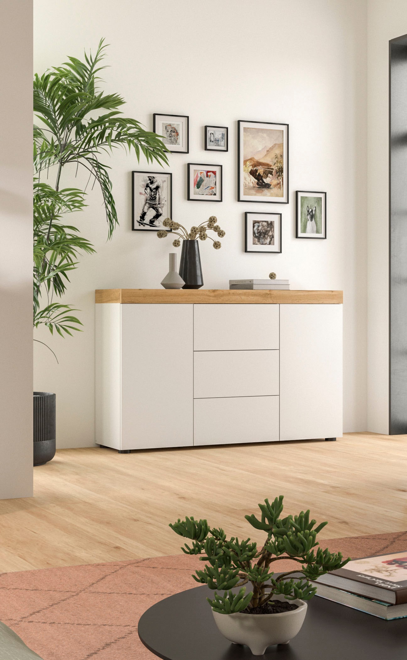 OTTO home Sideboard »MAMBO, TOPSELLER!, Breite 125cm, 2 Türen, 3 Schubkästen, push-2-open« 2 farbige Ausführung, in verschiedenen Farben erhältlich, 1 Stk. tlg. Sideboard, Kommode, Wohnzimmer, Flur, Arbeitszimmer