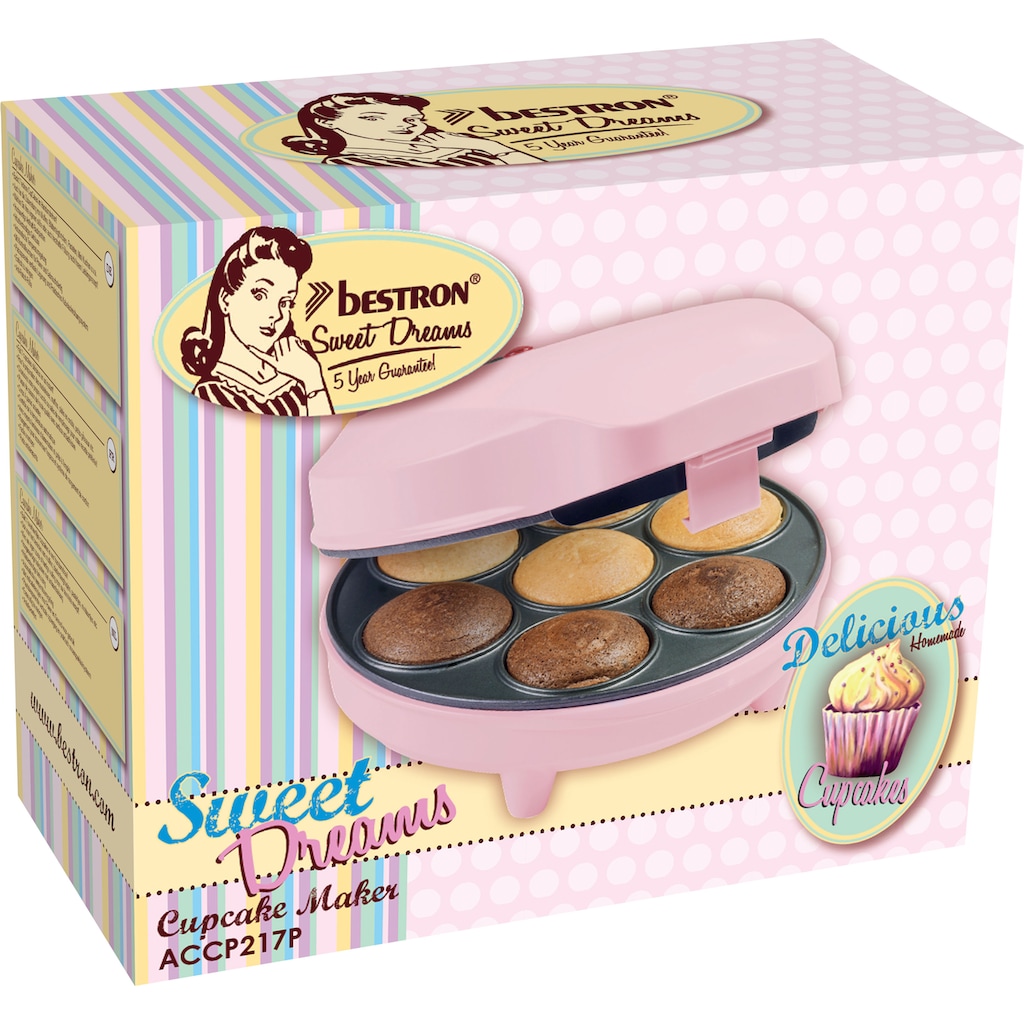 bestron Cupcake-Maker »ACC217P Sweet Dreams«, 700 W, im Retro Design, Antihaftbeschichtung, Rosa