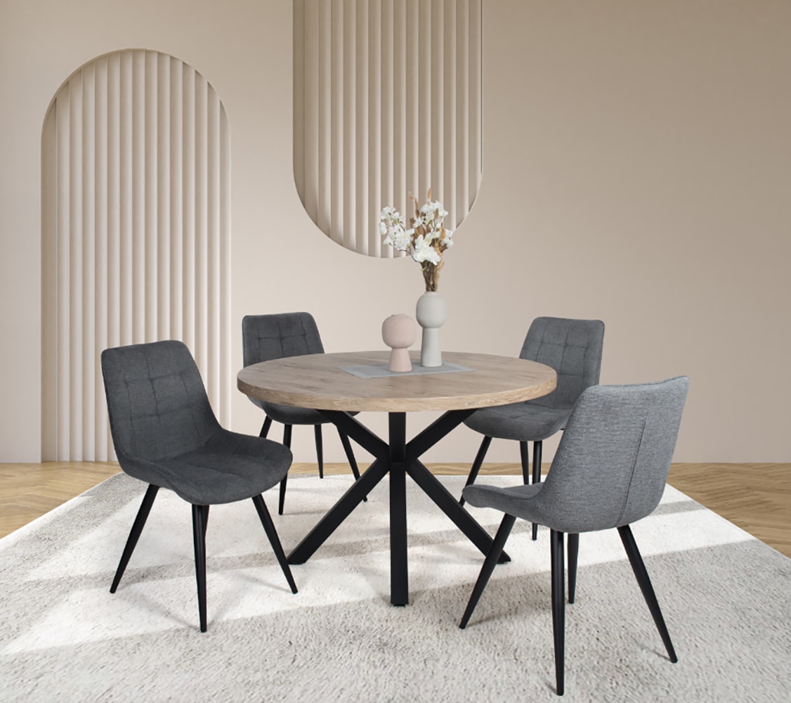 Duo Collection Essgruppe »Esszimmergruppe Damira & Iris« Set, 5-tlg., 5 Stk. tlg. Ø 120 cm, massives Metallgestell, bis 100 kg belastbar