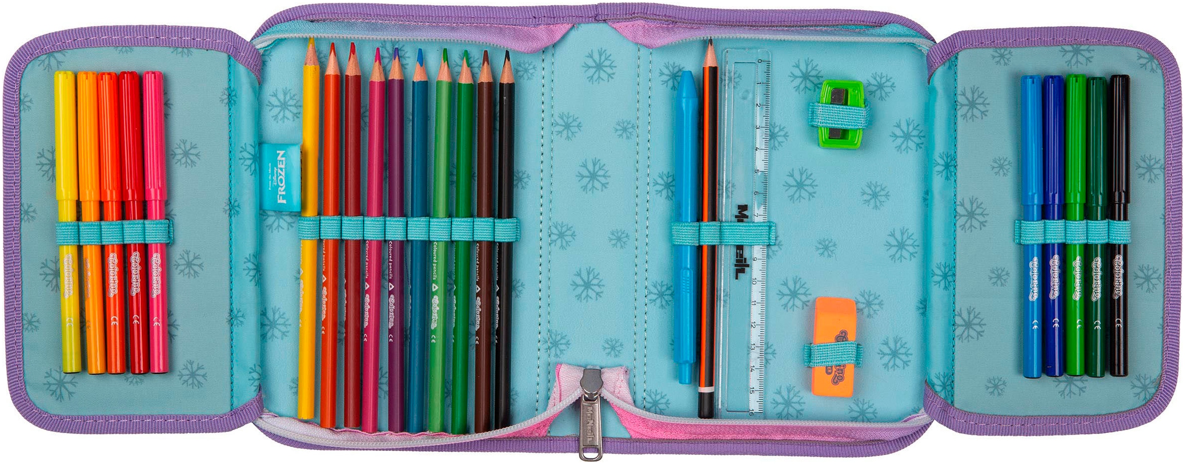McNeill Schulranzen »Perfecto, Disney, Frozen«, reflektierende Streifen auf den Schultergurten-retroreflektierende Flächen, inkl. Federmäppchen, Turnbeutel, Schlamperrolle & Motivmagnet