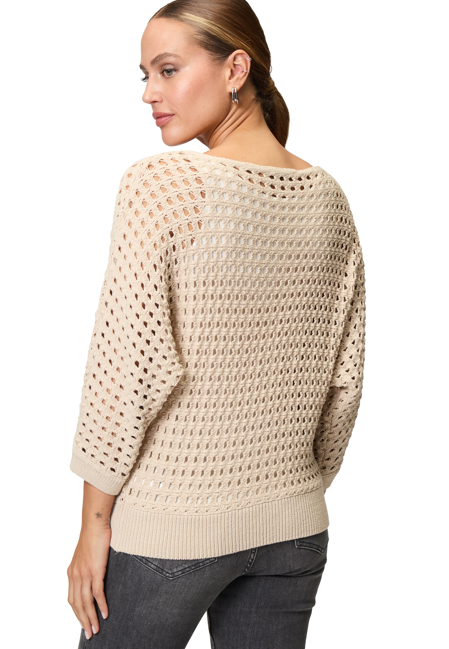 Zero Rundhalspullover »Pullover mit Lochmuster«