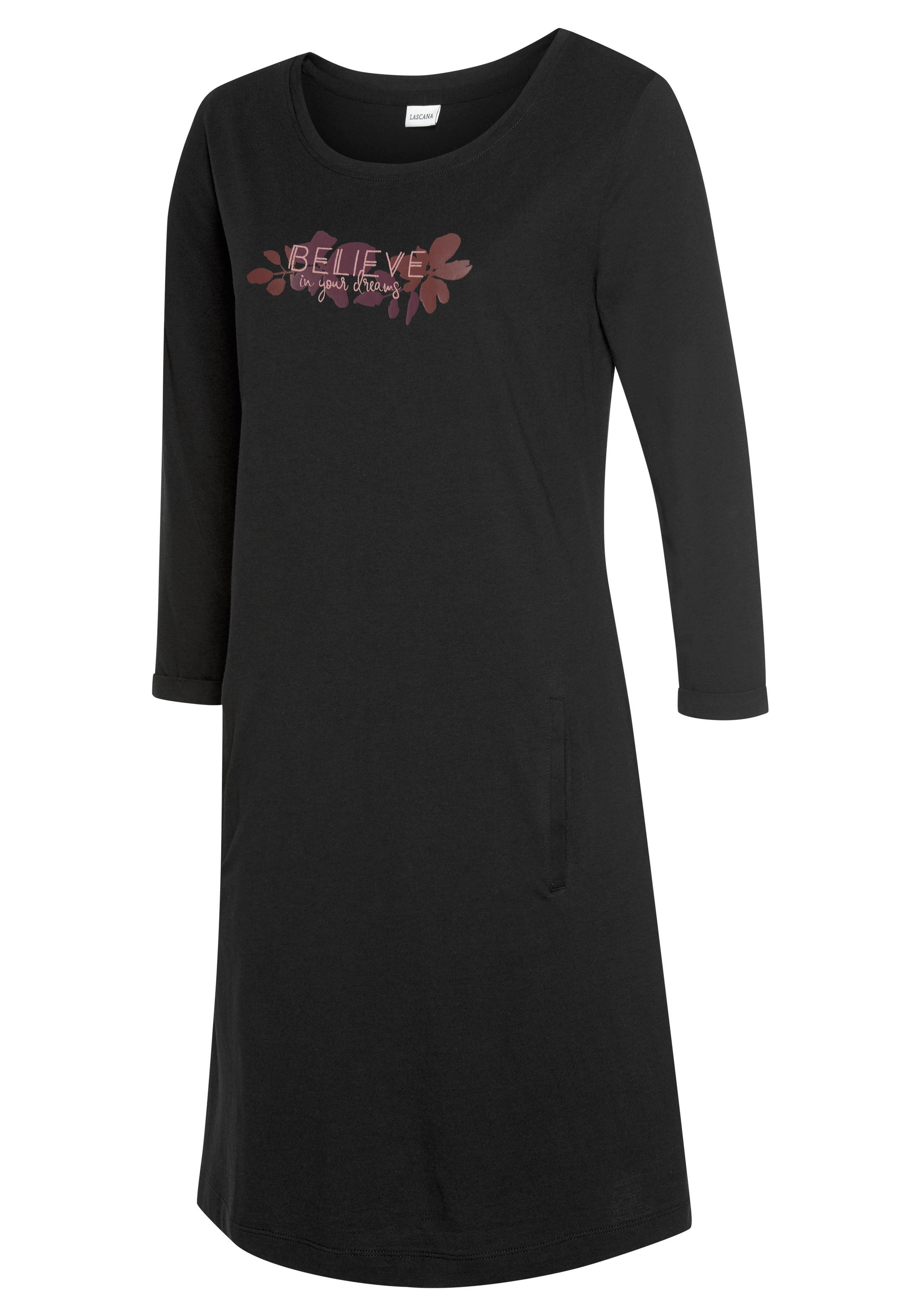 LASCANA Sleepshirt, mit 3/4-Ärmeln und kleinem Frontprint
