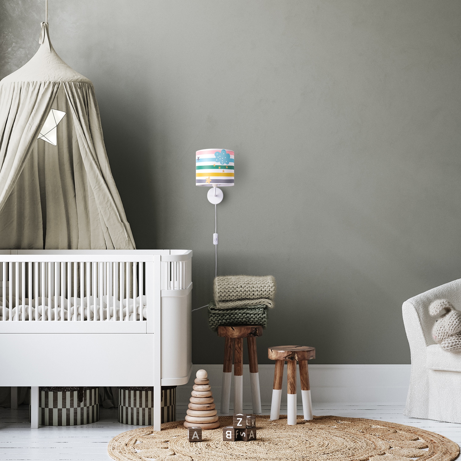 Paco Home Wandleuchte »Tweet 462«, 1 flammig, Leuchtmittel E14 | ohne Leuchtmittel, Lampe Kinderzimmer Stecker âˆ…18cm Streifen Regenbogen Bunt E14